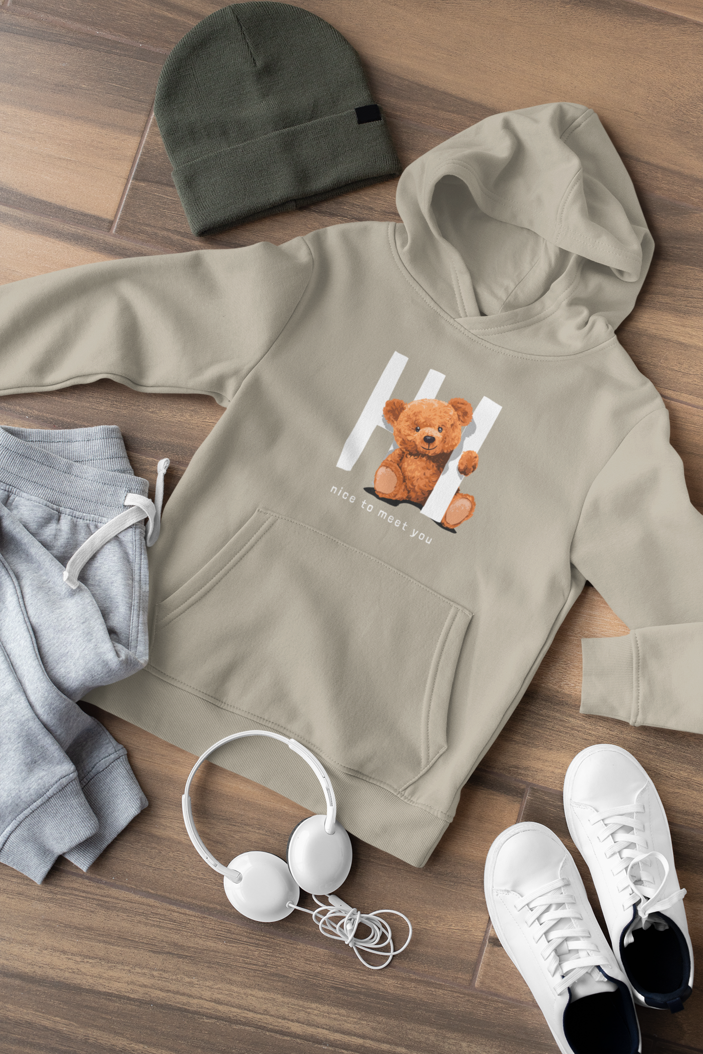 Hochwertiger Mittelschwerer Fleece-Hoodie für Jugendliche - Teddy Hi nice to meet you - Weltweit verfügbar - GL