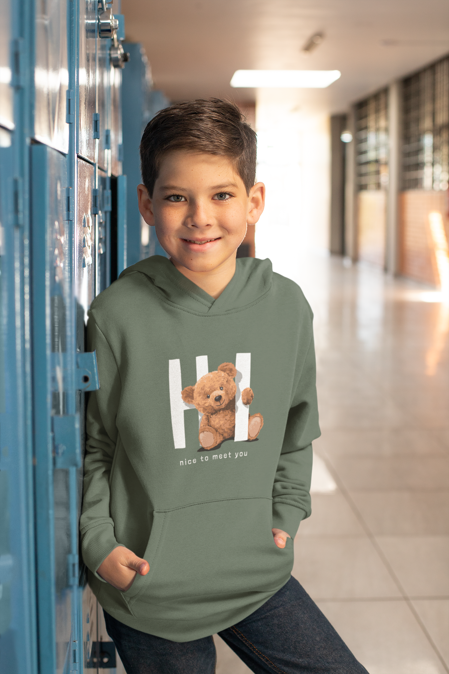 Hochwertiger Mittelschwerer Fleece-Hoodie für Jugendliche - Teddy Hi nice to meet you - Weltweit verfügbar - GL