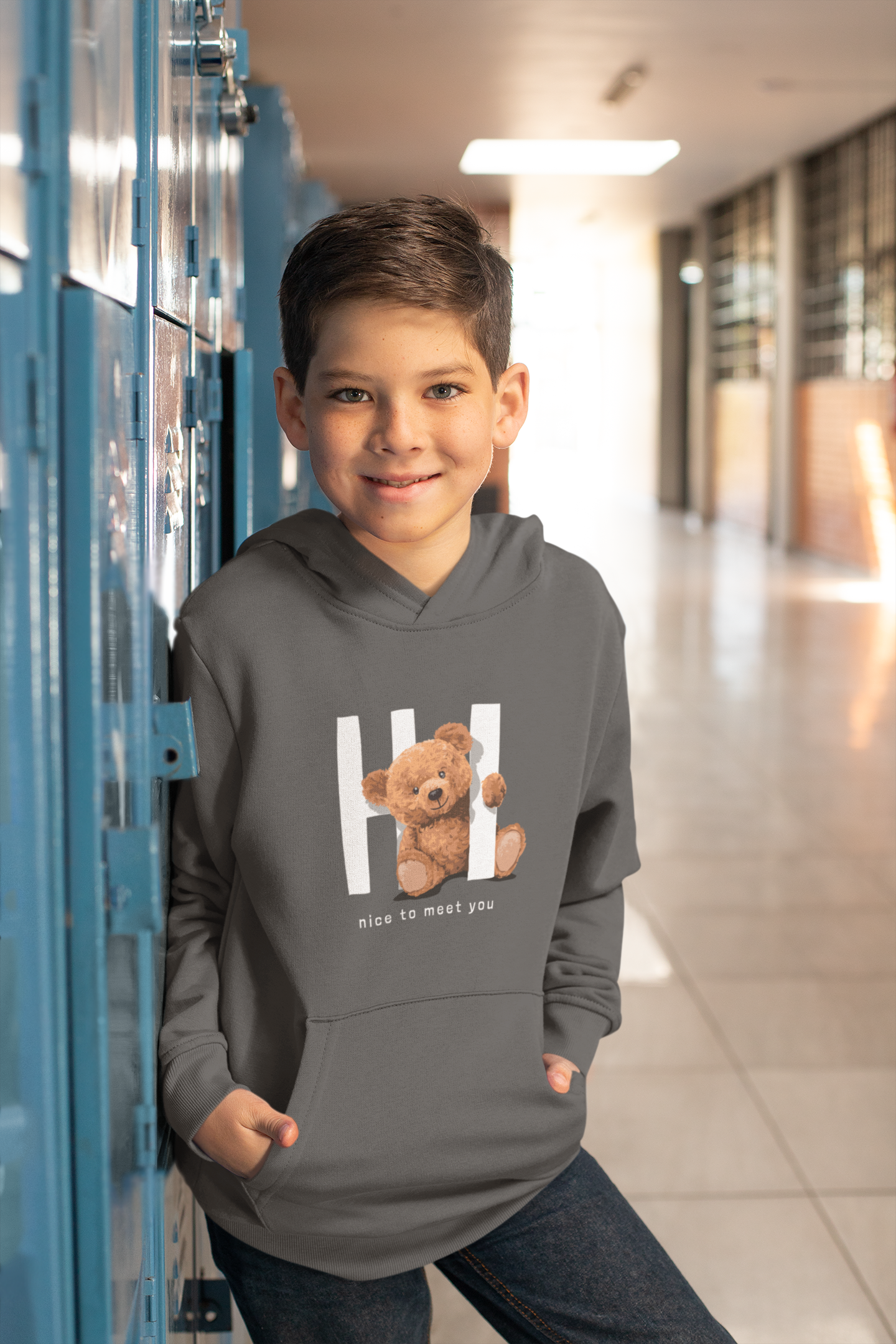 Hochwertiger Mittelschwerer Fleece-Hoodie für Jugendliche - Teddy Hi nice to meet you - Weltweit verfügbar - GL