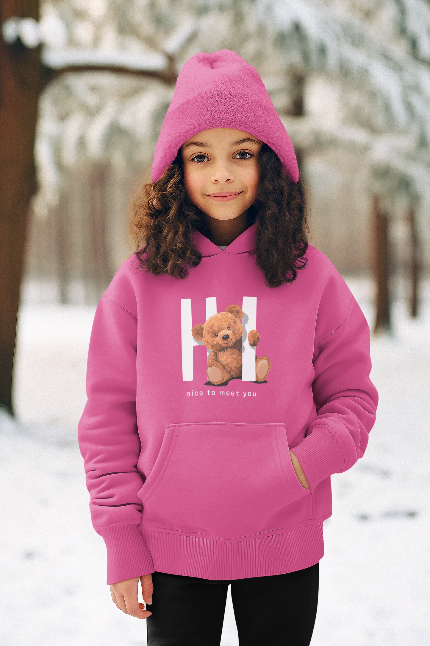 Hochwertiger Mittelschwerer Fleece-Hoodie für Jugendliche - Teddy Hi nice to meet you - Weltweit verfügbar - GL