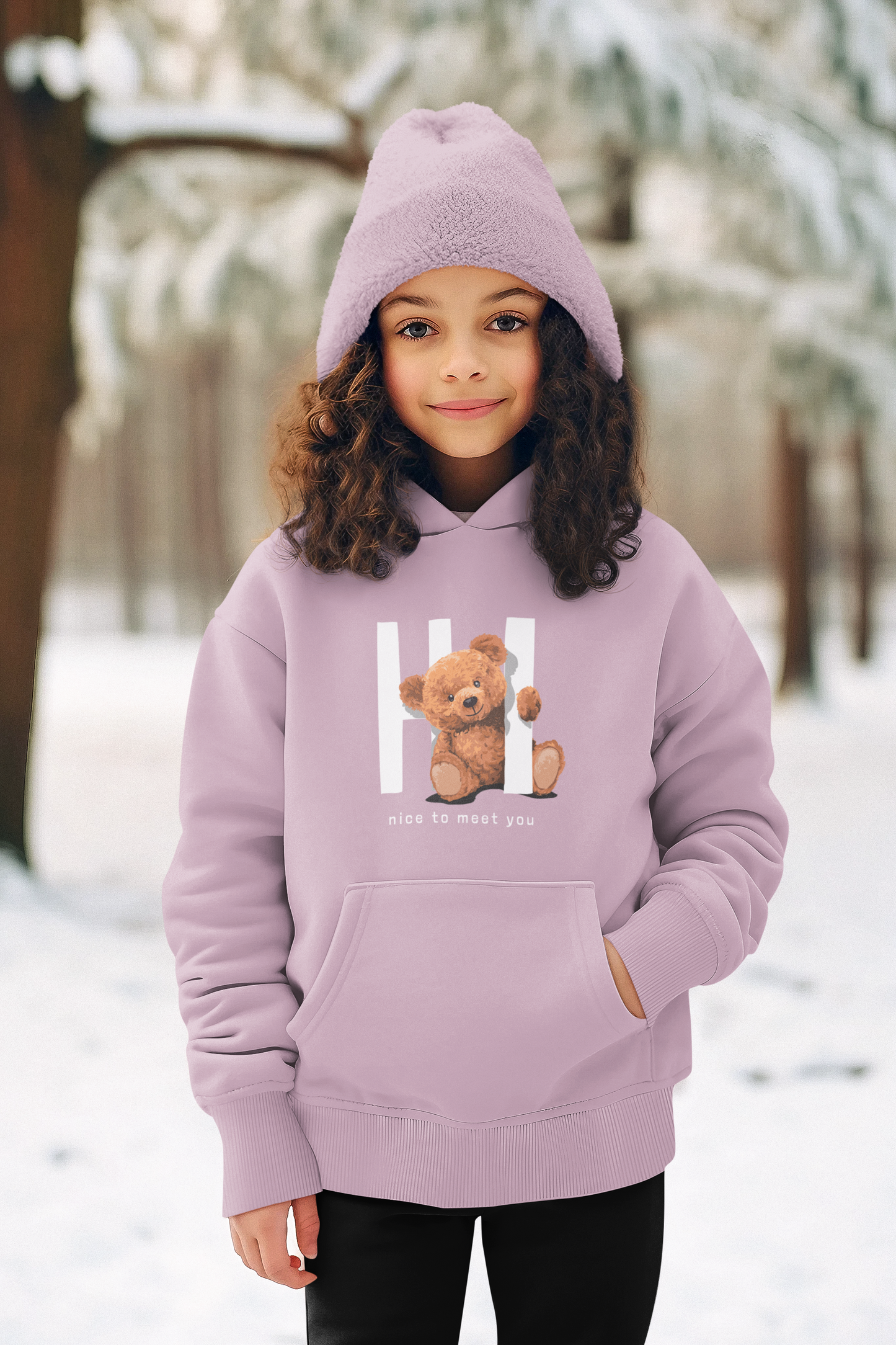 Hochwertiger Mittelschwerer Fleece-Hoodie für Jugendliche - Teddy Hi nice to meet you - Weltweit verfügbar - GL