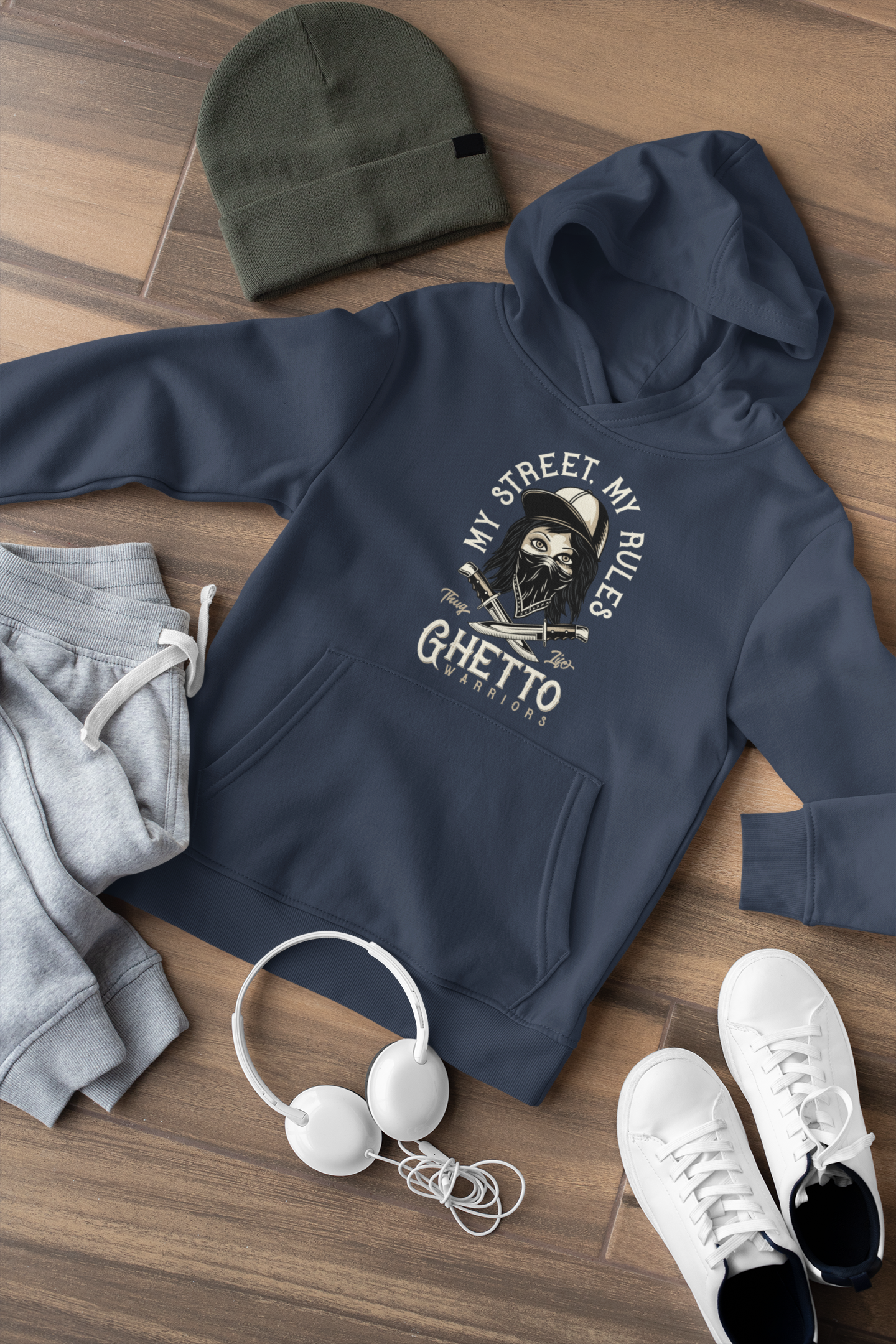 Hochwertiger Mittelschwerer Fleece-Hoodie für Jugendliche - My Street My Rules Ghetto Warriors - Weltweit verfügbar - GL