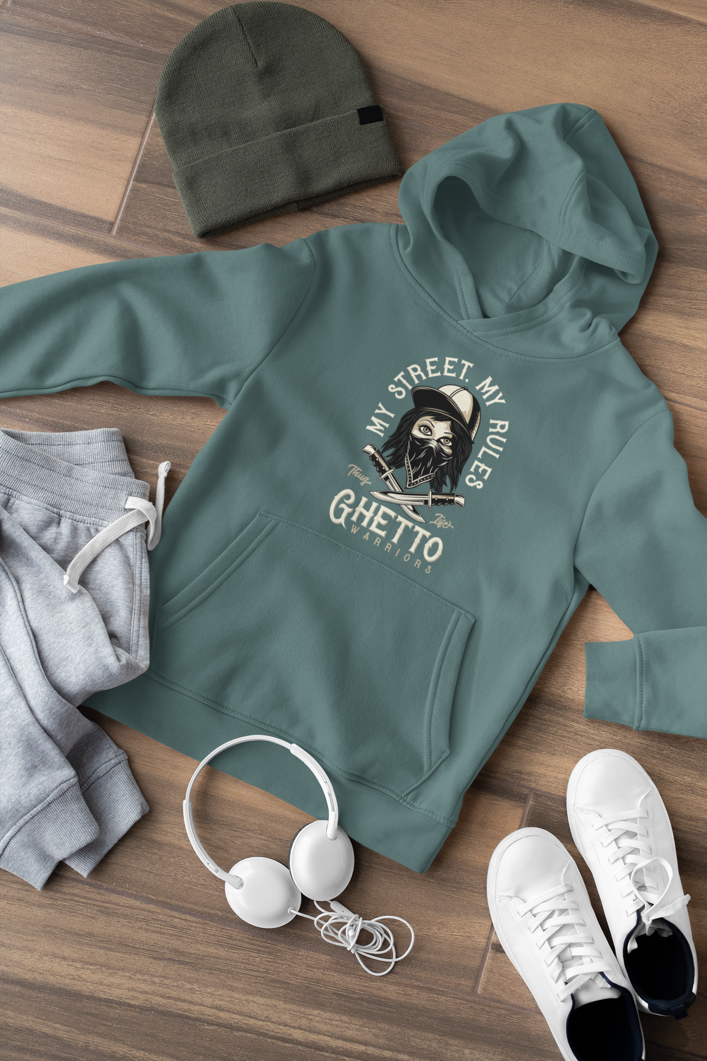 Hochwertiger Mittelschwerer Fleece-Hoodie für Jugendliche - My Street My Rules Ghetto Warriors - Weltweit verfügbar - GL