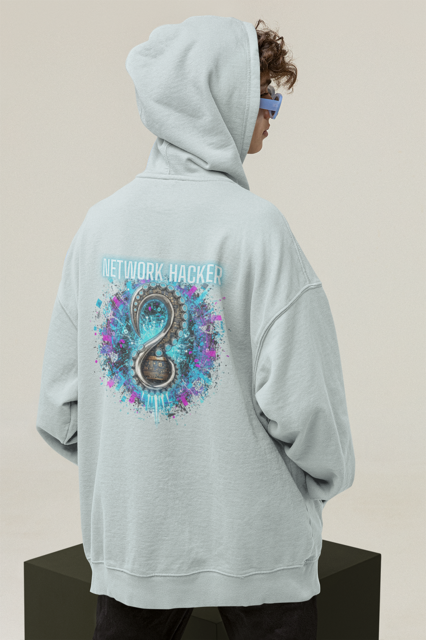 Sudadera unisex extragrande con capucha orgánica Slammer con estampado de espalda de NETWORK HACKER para adultos SH - Sudadera unisex extragrande orgánica 2.0