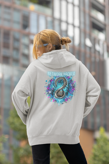 Sudadera unisex extragrande con capucha orgánica Slammer con estampado de espalda de NETWORK HACKER para adultos SH - Sudadera unisex extragrande orgánica 2.0