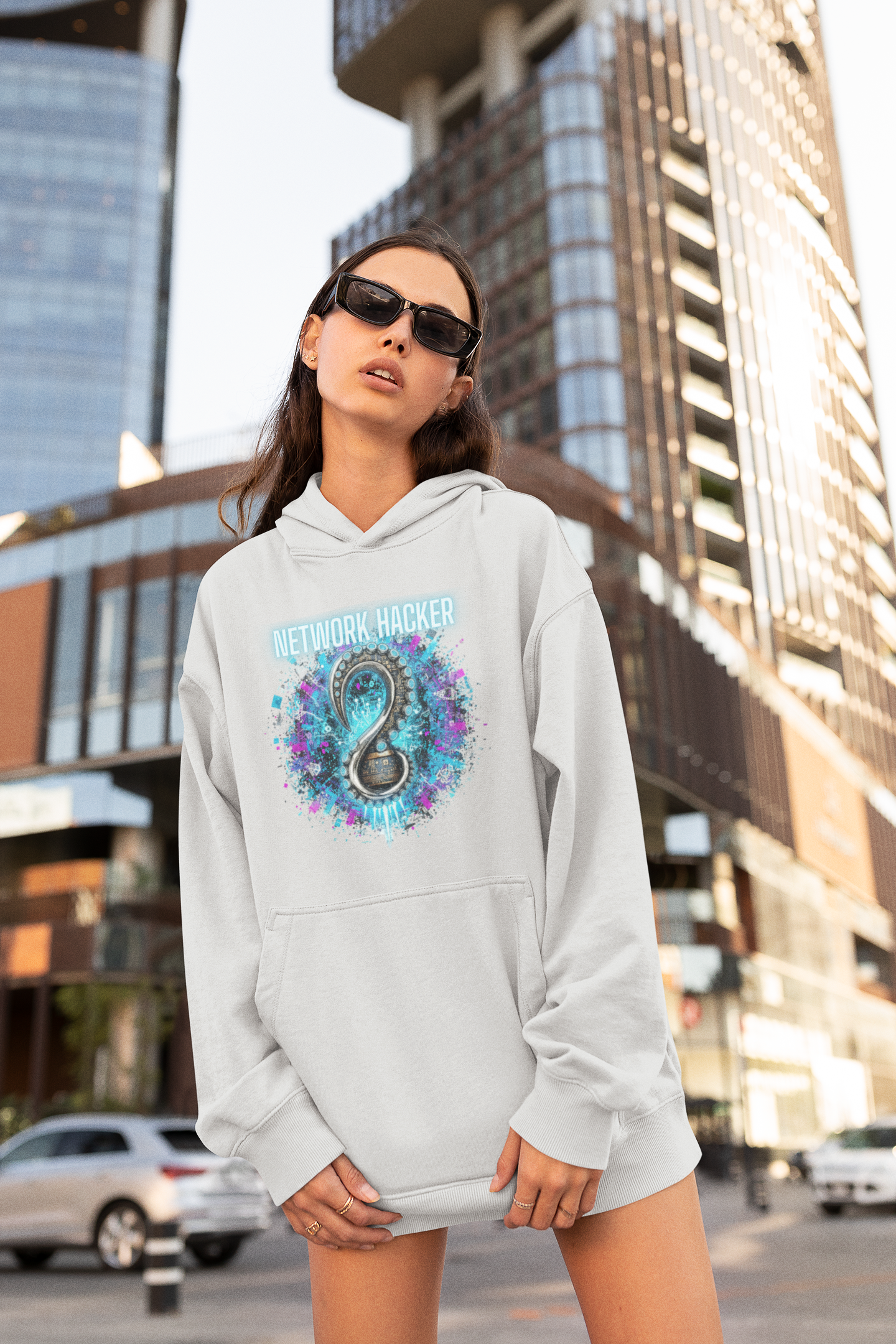 NETWORK HACKER Streetwear Estampado Frontal - Sudadera con capucha unisex extragrande orgánica Slammer para adultos SH - Sudadera con capucha unisex extragrande orgánica 2.0