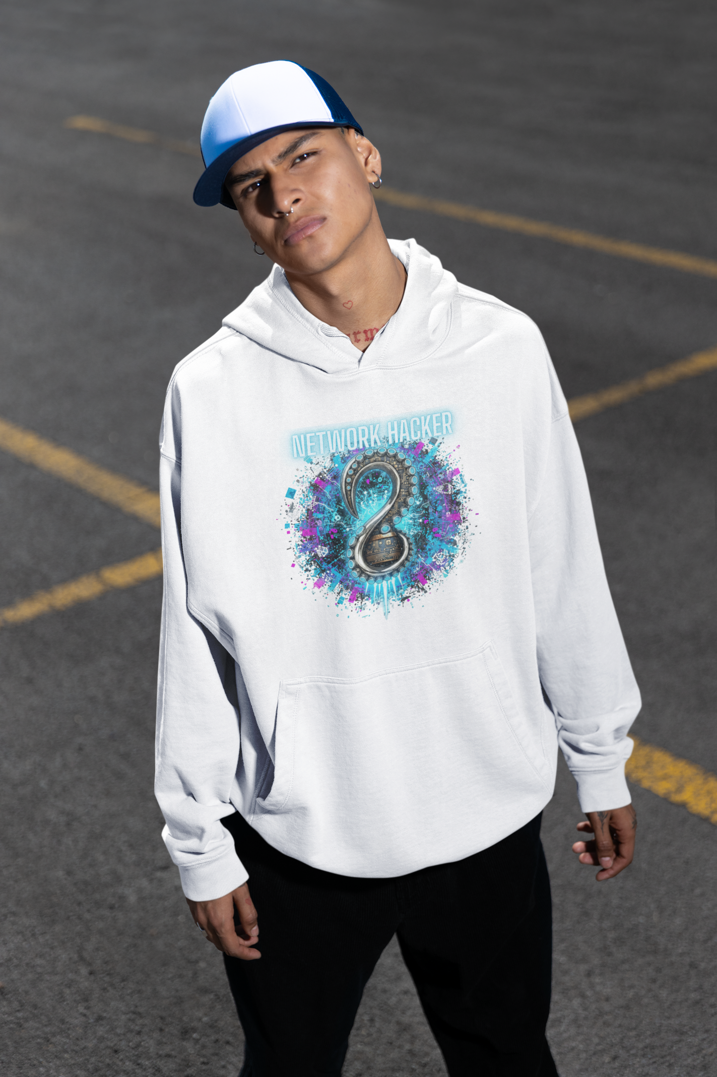 NETWORK HACKER Streetwear Estampado Frontal - Sudadera con capucha unisex extragrande orgánica Slammer para adultos SH - Sudadera con capucha unisex extragrande orgánica 2.0
