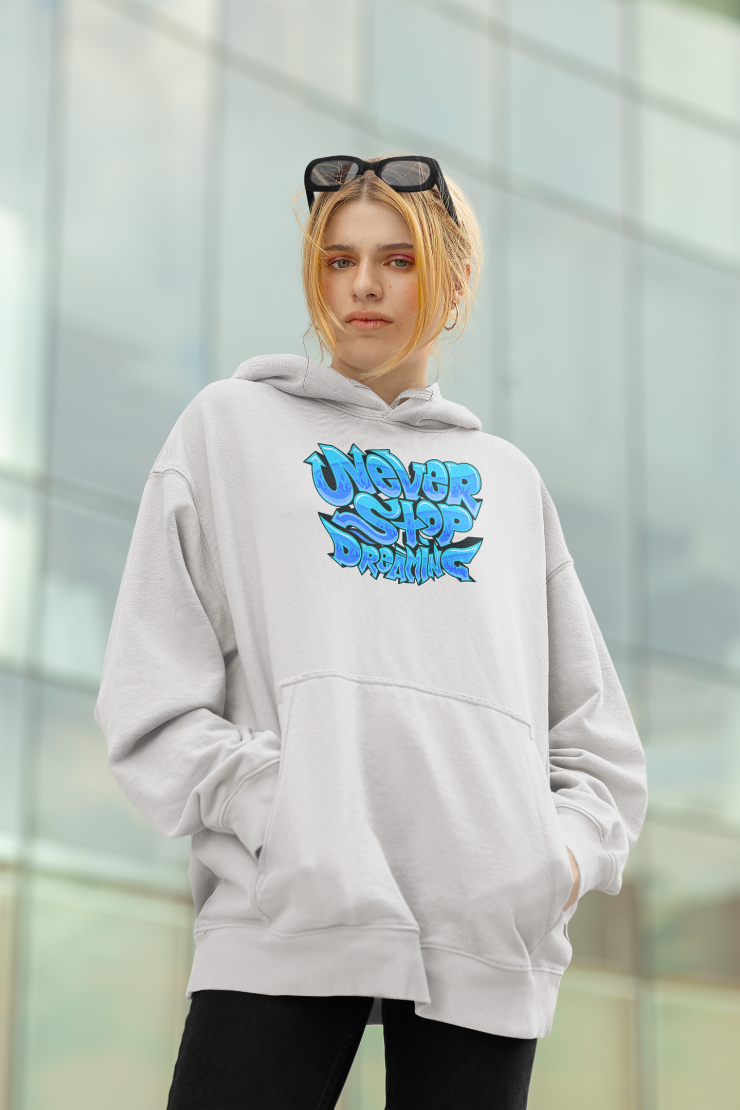 NUNCA DEJES DE SOÑAR Estampado frontal estilo streetwear - Sudadera con capucha unisex extragrande orgánica Slammer para adultos SH - Sudadera con capucha unisex extragrande orgánica 2.0