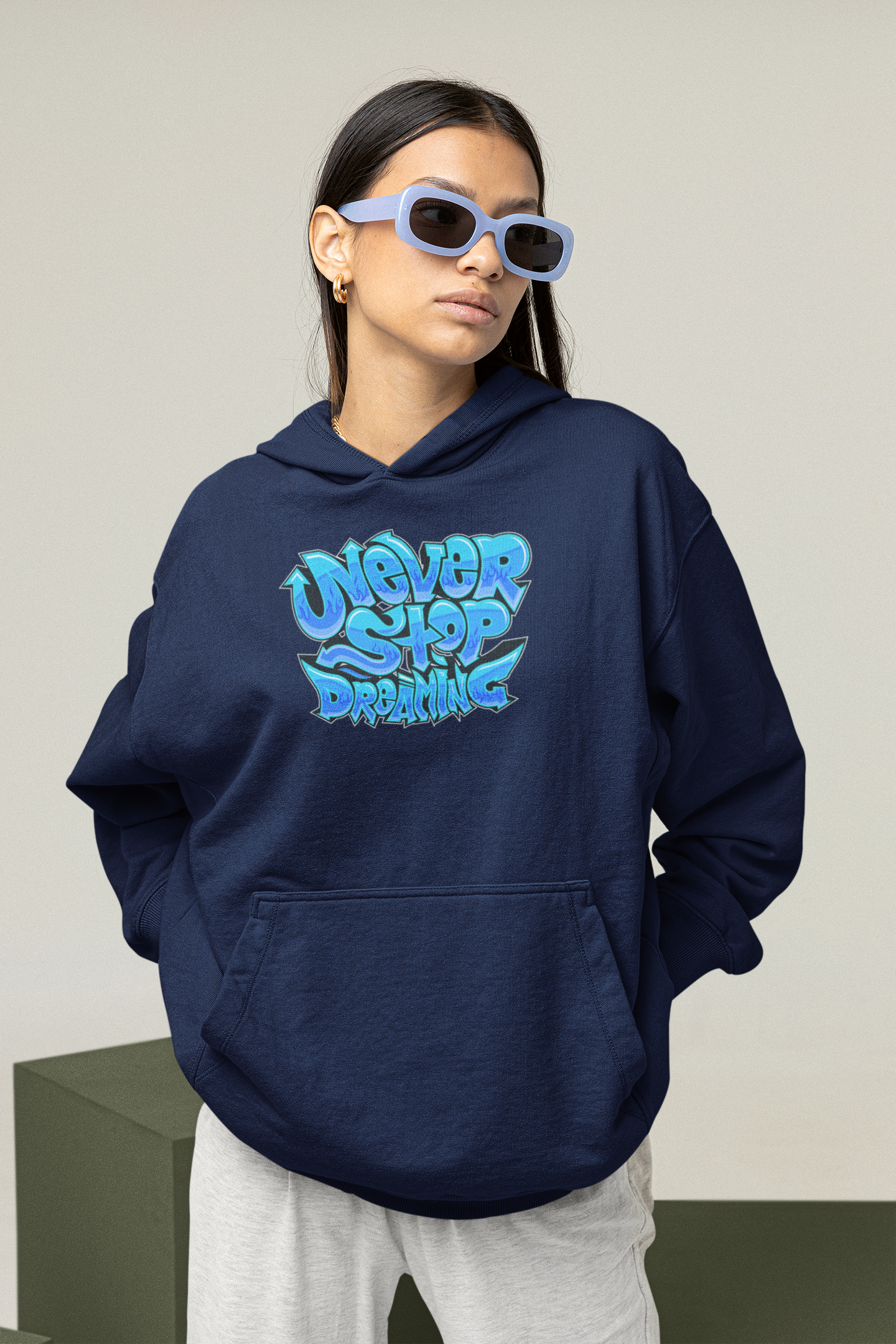 NUNCA DEJES DE SOÑAR Estampado frontal estilo streetwear - Sudadera con capucha unisex extragrande orgánica Slammer para adultos SH - Sudadera con capucha unisex extragrande orgánica 2.0
