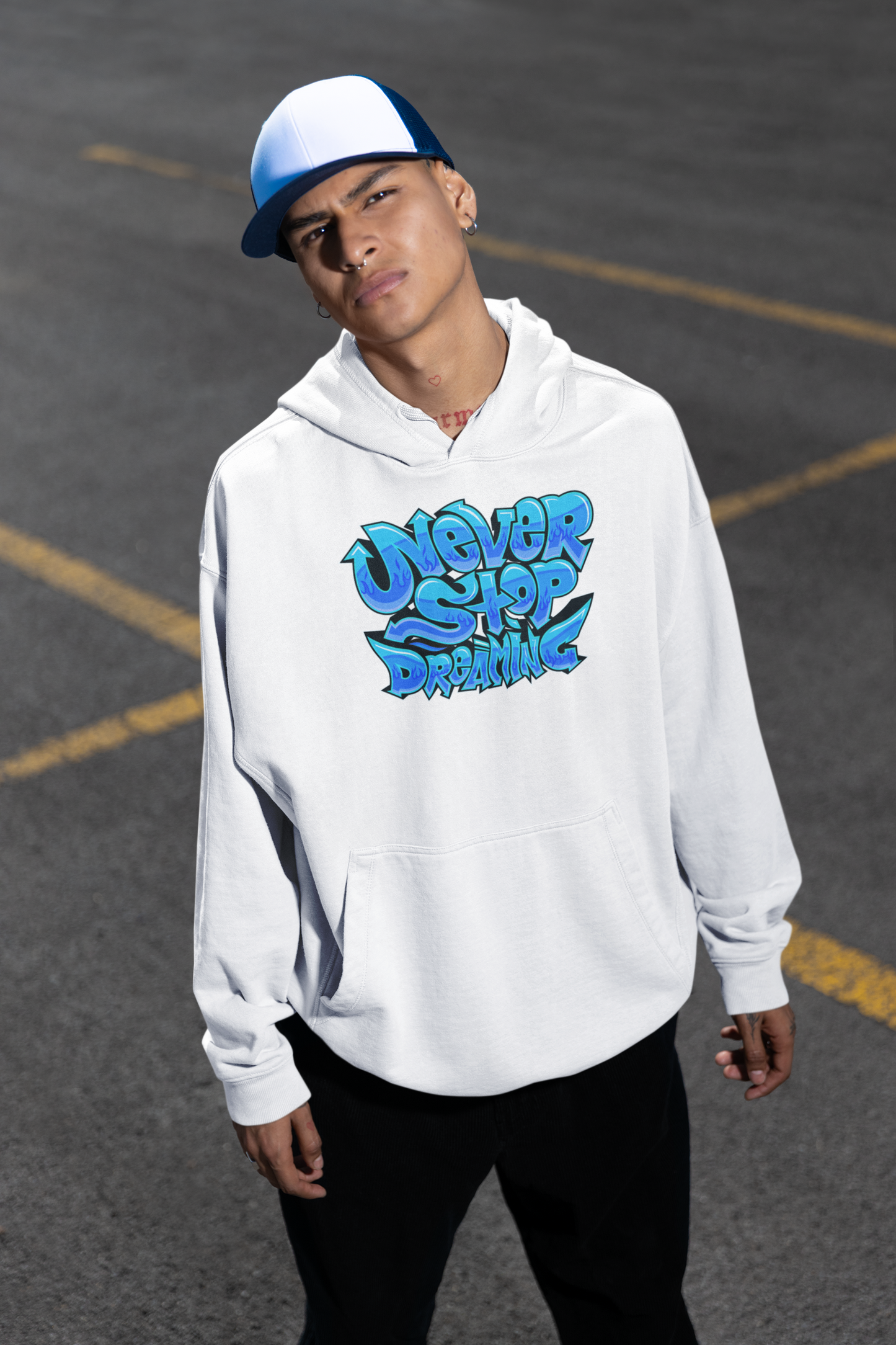 NUNCA DEJES DE SOÑAR Estampado frontal estilo streetwear - Sudadera con capucha unisex extragrande orgánica Slammer para adultos SH - Sudadera con capucha unisex extragrande orgánica 2.0