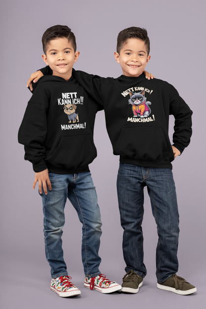 I can be nice! Sometimes! Comic cat or dog - Medium-weight fleece hoodie for teens - Available worldwide - GL