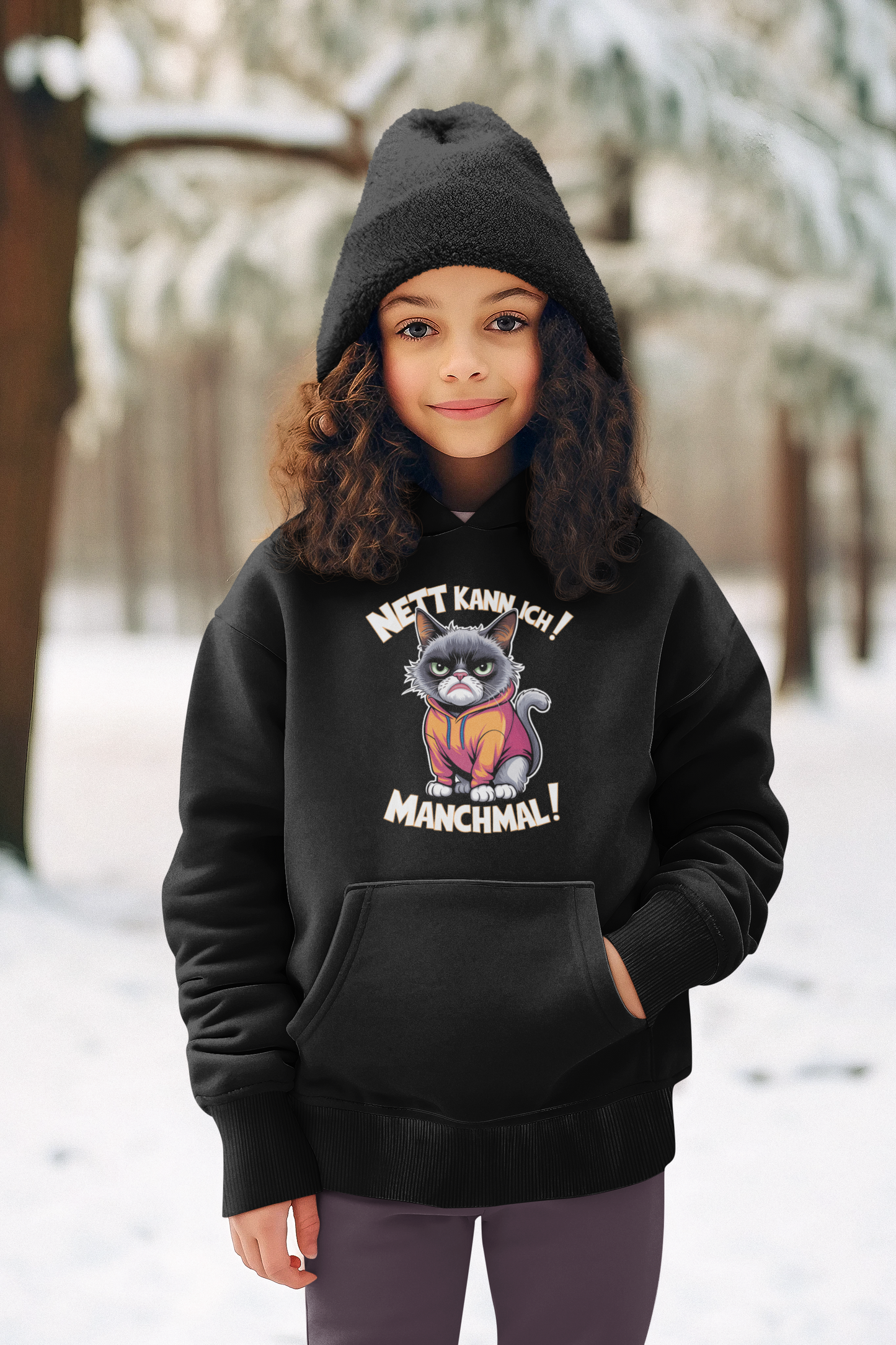 Nett kann ich! Manchmal! Comic Katze - Unisex Kinder Mini Cruiser Hoodie SH