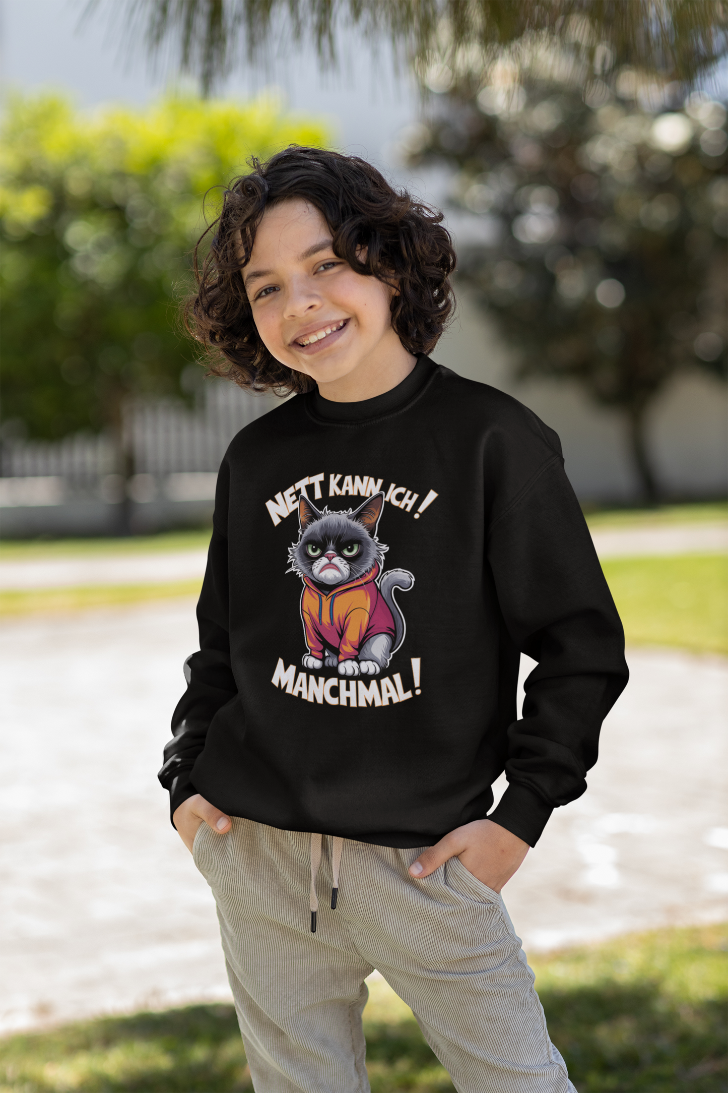 Nett kann ich! Manchmal! Comic Katze  - Unisex Kinder Mini Cruiser Hoodie SH