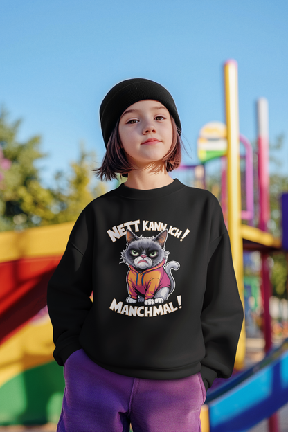 Nett kann ich! Manchmal! Comic Katze  - Unisex Kinder Mini Cruiser Hoodie SH