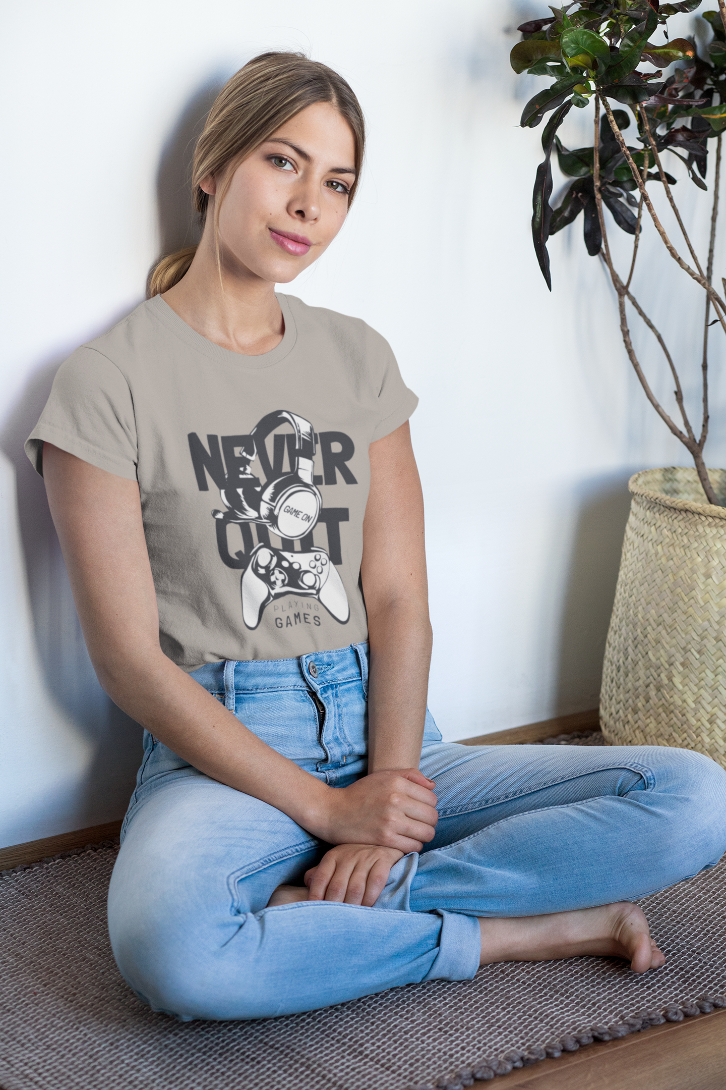 Never Quit Game on Playing Games Front - Unisex Erwachsenen Bio Baumwolle Kurzarm Shirt Creator T-Shirt 2.0 ST/ST SH