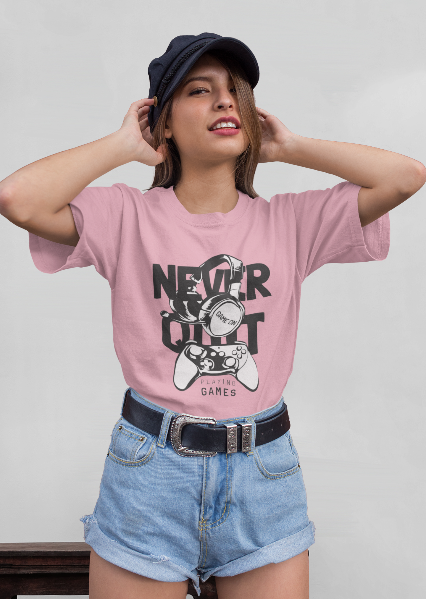 Never Quit Game on Playing Games Front - Unisex Erwachsenen Bio Baumwolle Kurzarm Shirt Creator T-Shirt 2.0 ST/ST SH