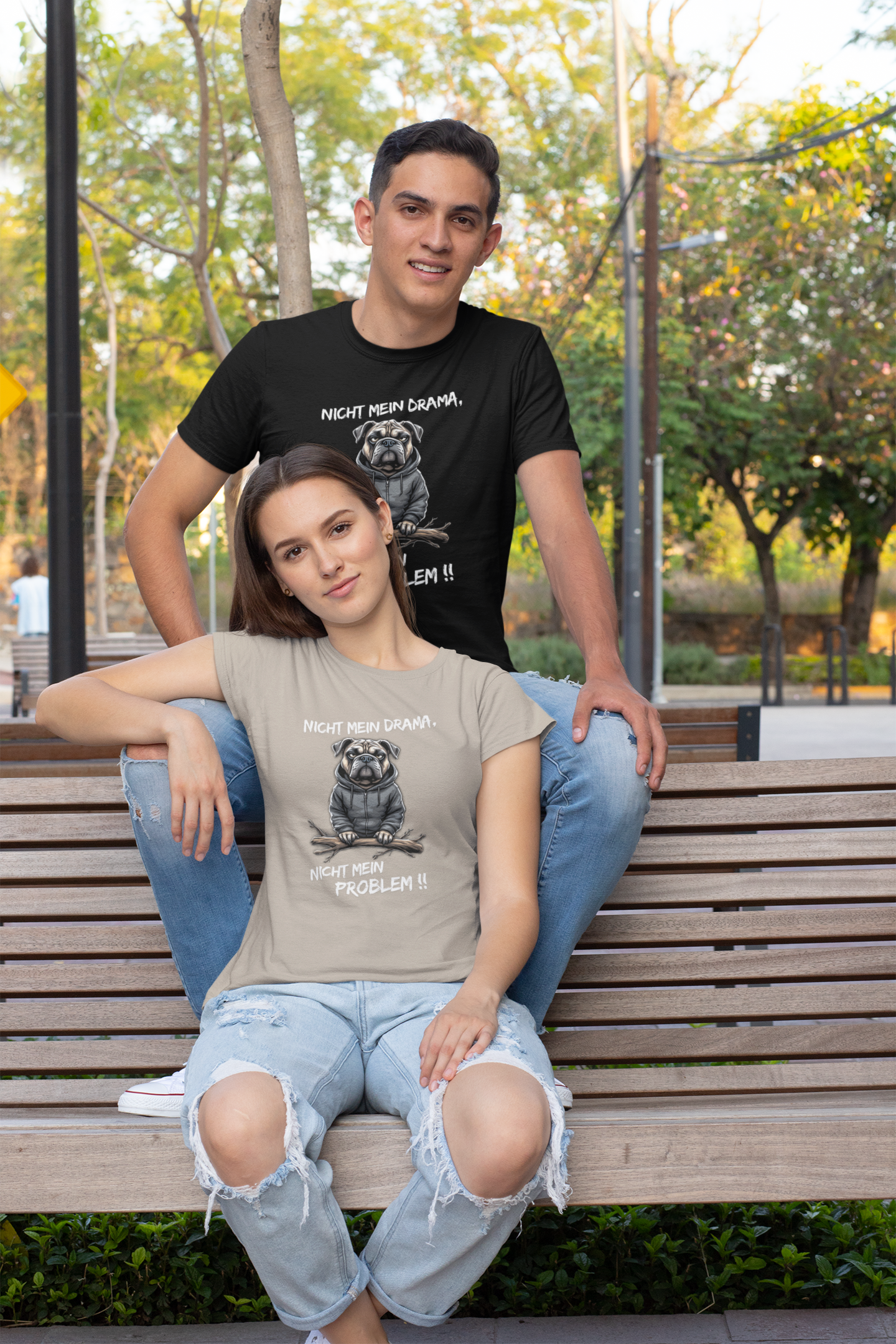 Nicht mein Drama, nicht mein Problem!! Hund Front- Unisex Erwachsenen Bio Baumwolle Kurzarm Shirt Creator T-Shirt 2.0 ST/ST SH