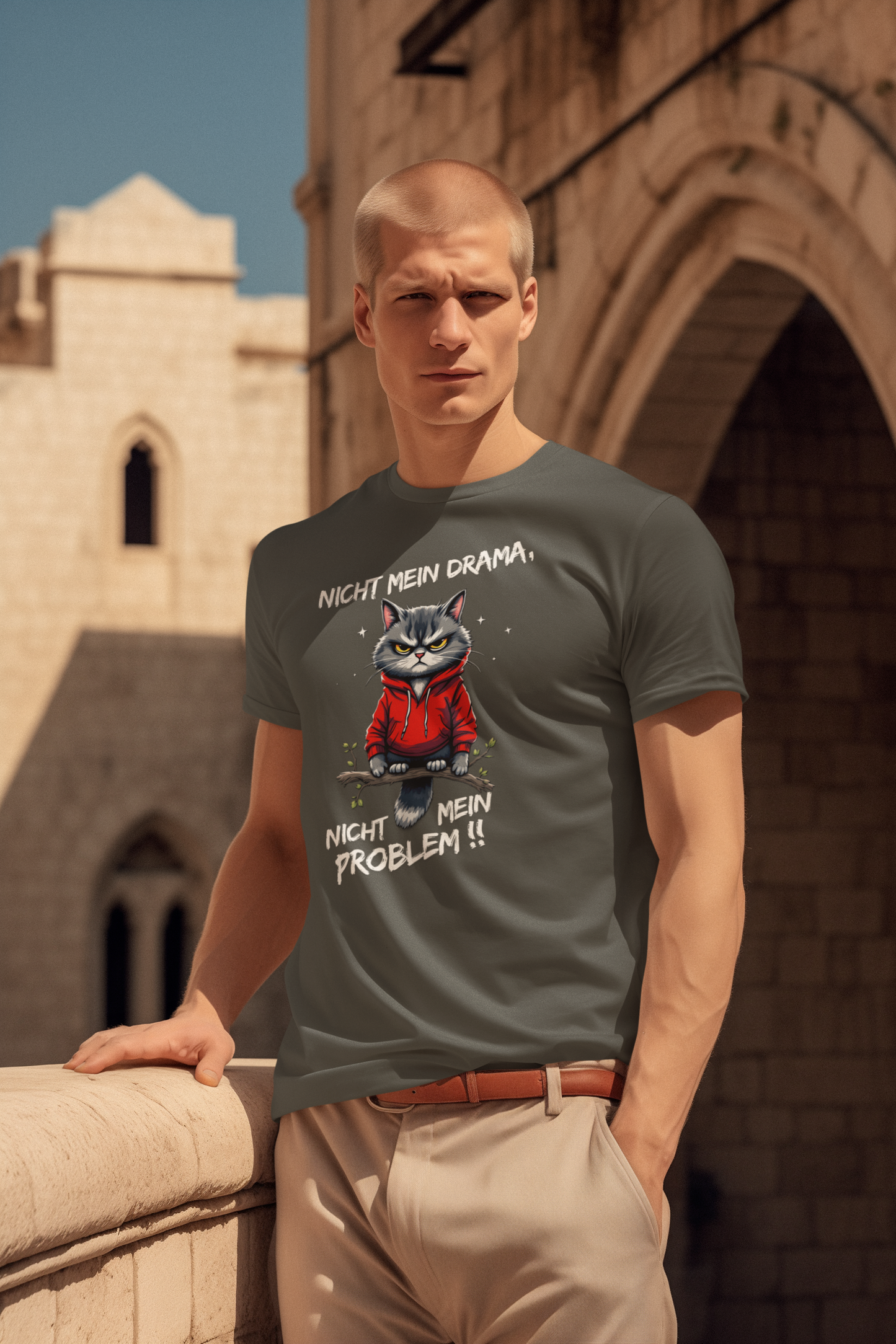 Nicht mein Drama - nicht mein Problem!! Katze - Unisex Erwachsenen Bio Baumwolle Kurzarm Shirt Creator T-Shirt 2.0 ST/St SH