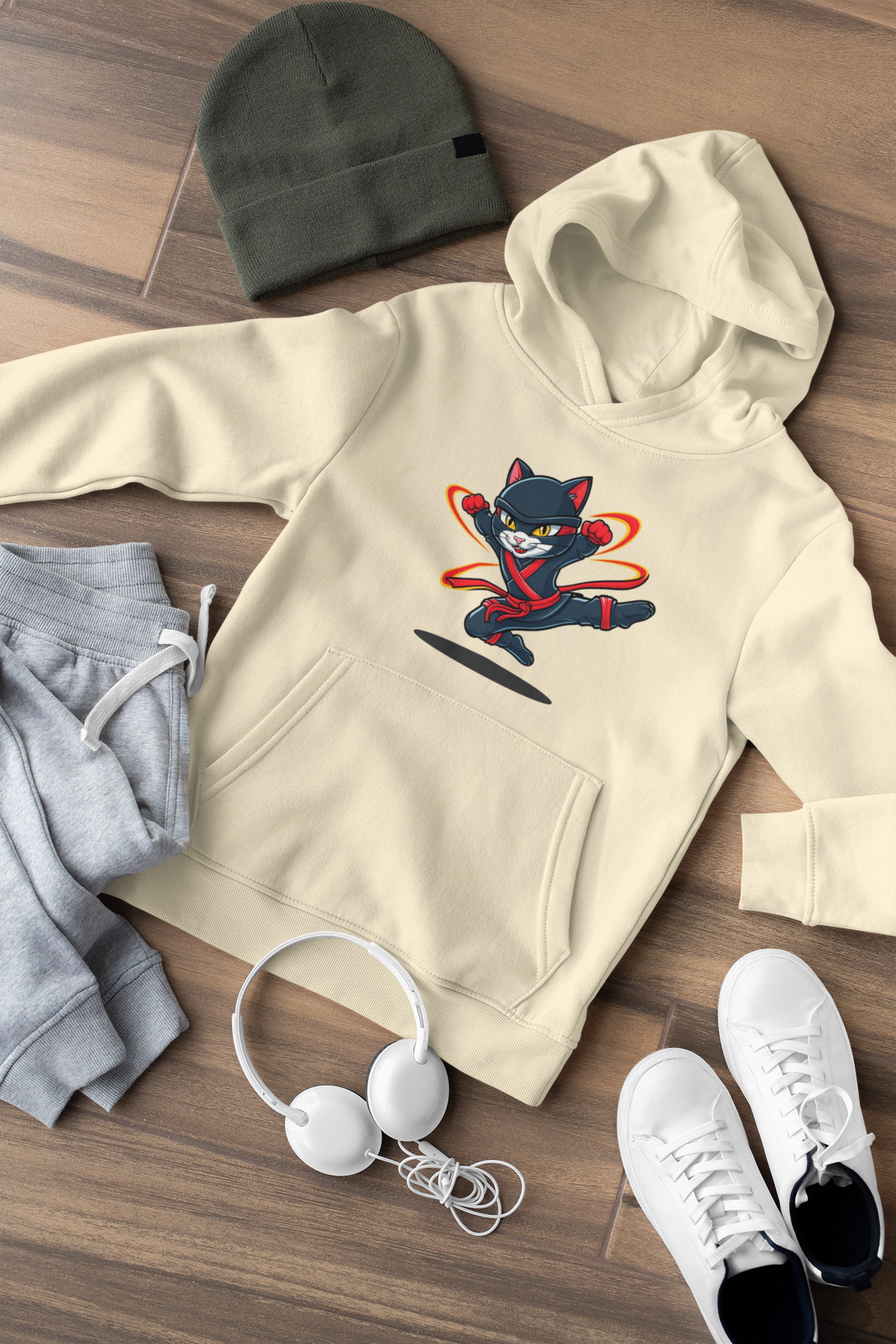 Tornado Kinder Hoodie Pullover Bio Baumwolle Hochwertig Langlebig - Katze Tornado Little Ninja Hero - Mini Cruiser Hoodie 2 ST/ST SH