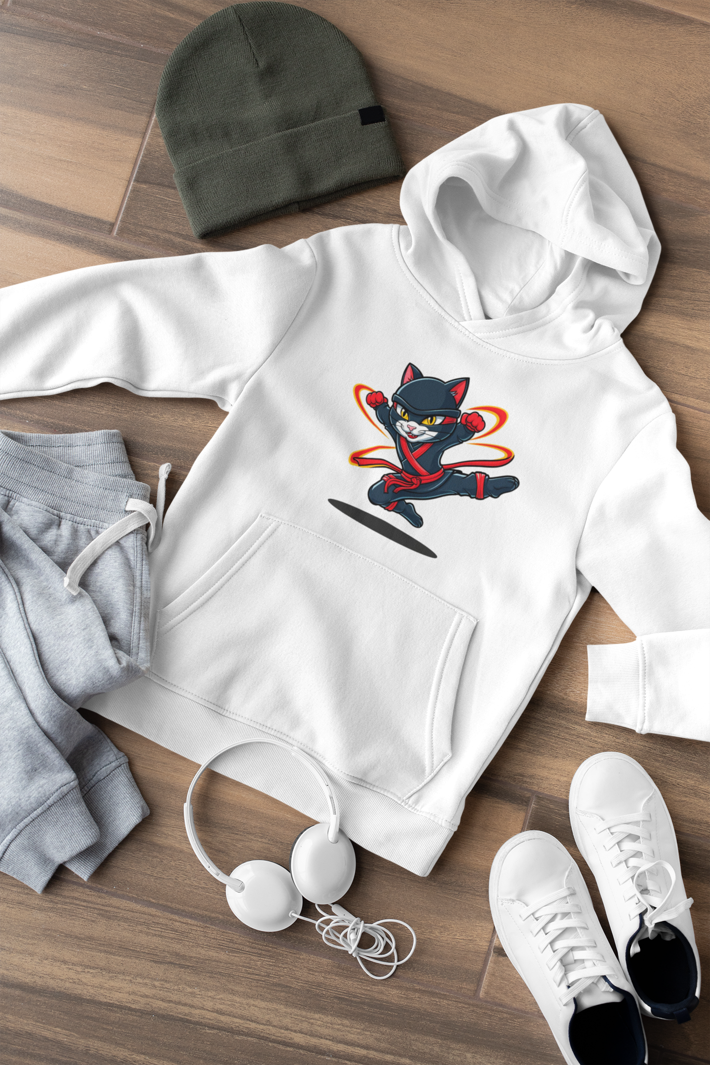 Tornado Kinder Hoodie Pullover Bio Baumwolle Hochwertig Langlebig - Katze Tornado Little Ninja Hero - Mini Cruiser Hoodie 2 ST/ST SH