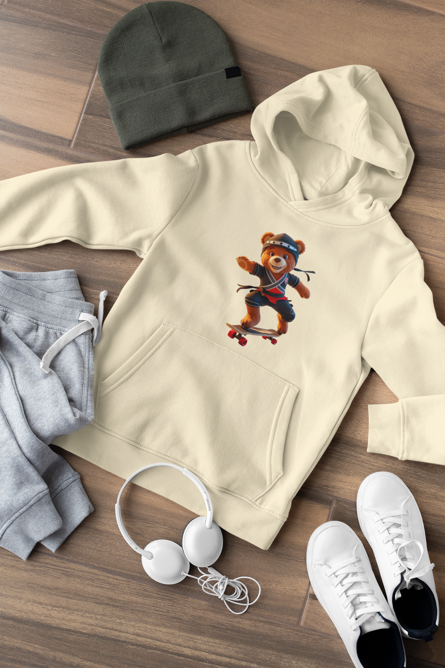 Teddy Racer Kinder Hoodie Pullover Bio Baumwolle Hochwertig Langlebig- Teddy Racer Little Ninja Skater Hero - Mini Cruiser Hoodie 2 ST/ST SH