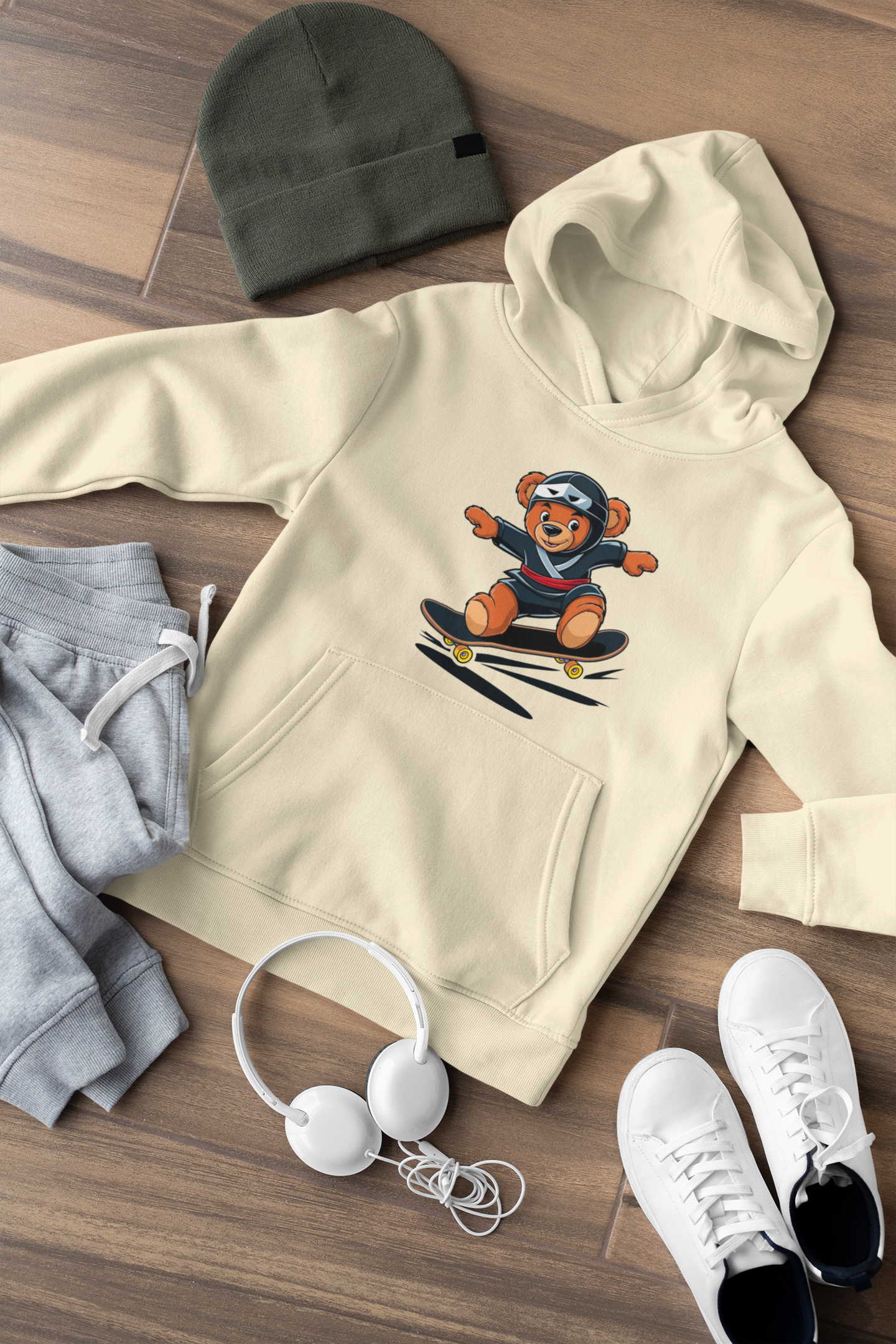 Teddy Waldi Kinder Hoodie Pullover Bio Baumwolle Hochwertig Langlebig- Teddy Waldi Little Ninja Skater Hero - Mini Cruiser 2 Hoodie ST/ST SH