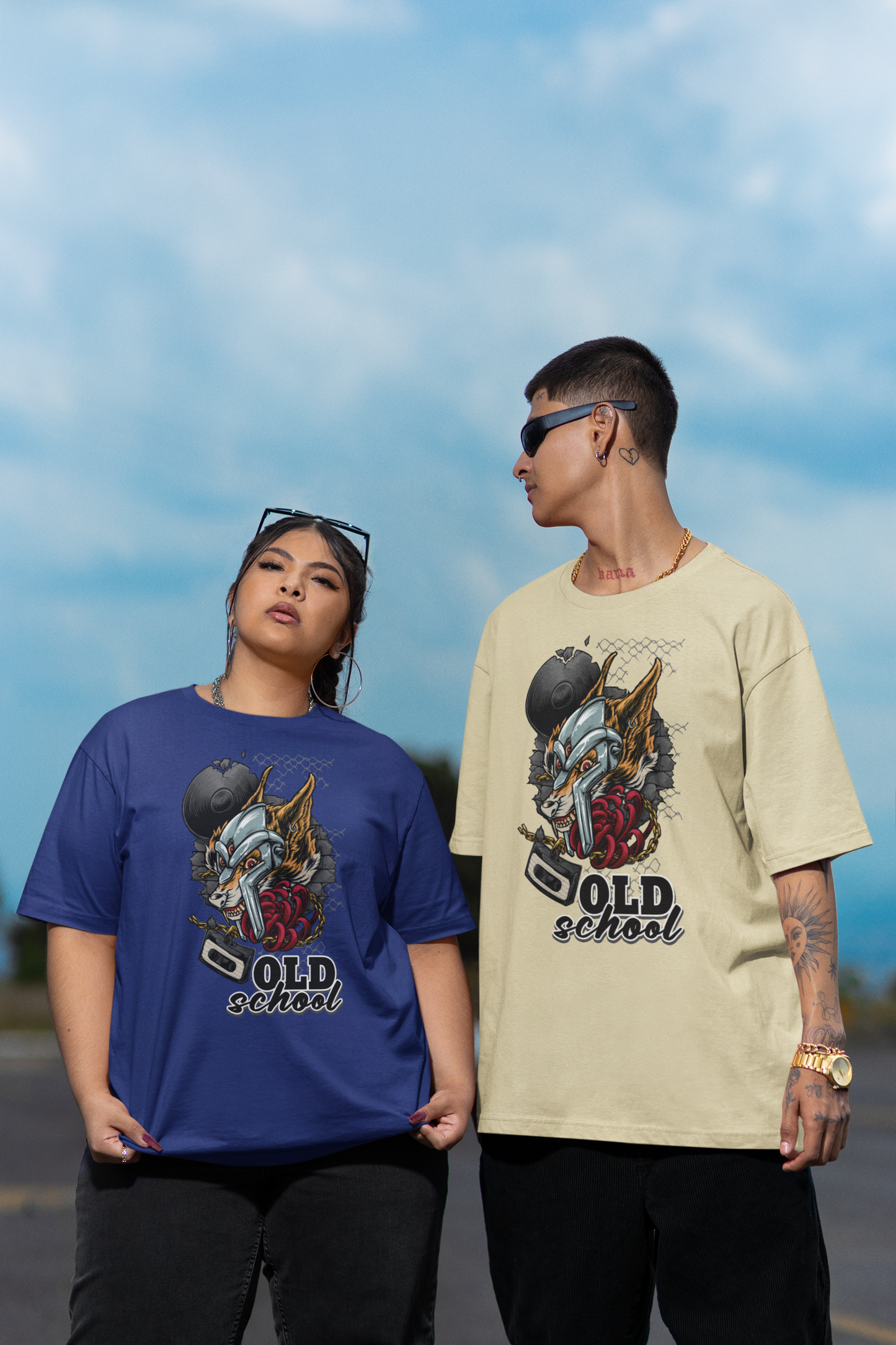 OLD SCHOLL WOLF Streetwear Frontprint - Freestyler Bio Oversized Unisex T-Shirt Erwachsenen SH