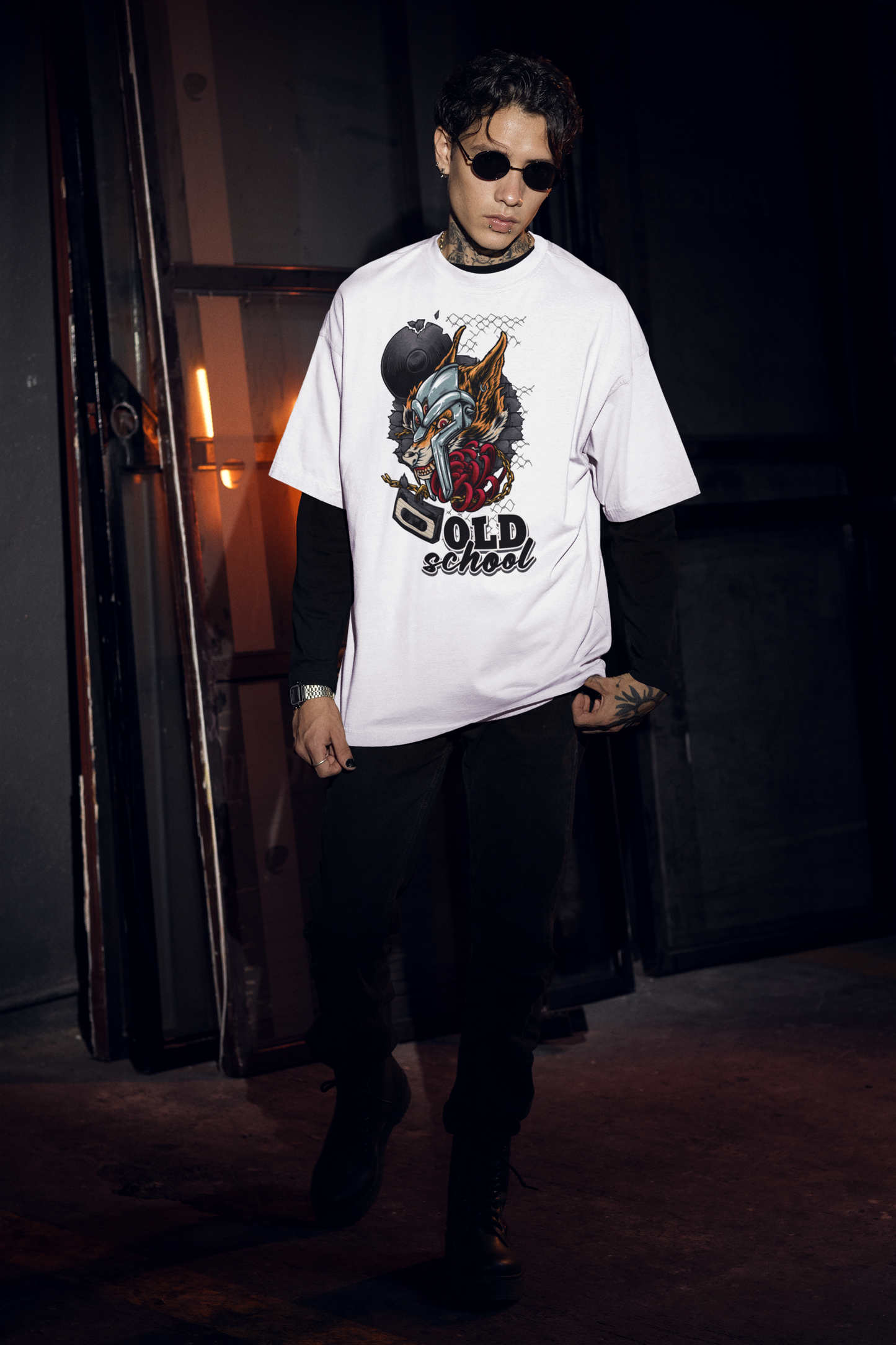 OLD SCHOLL WOLF Streetwear Frontprint - Freestyler Bio Oversized Unisex T-Shirt Erwachsenen SH