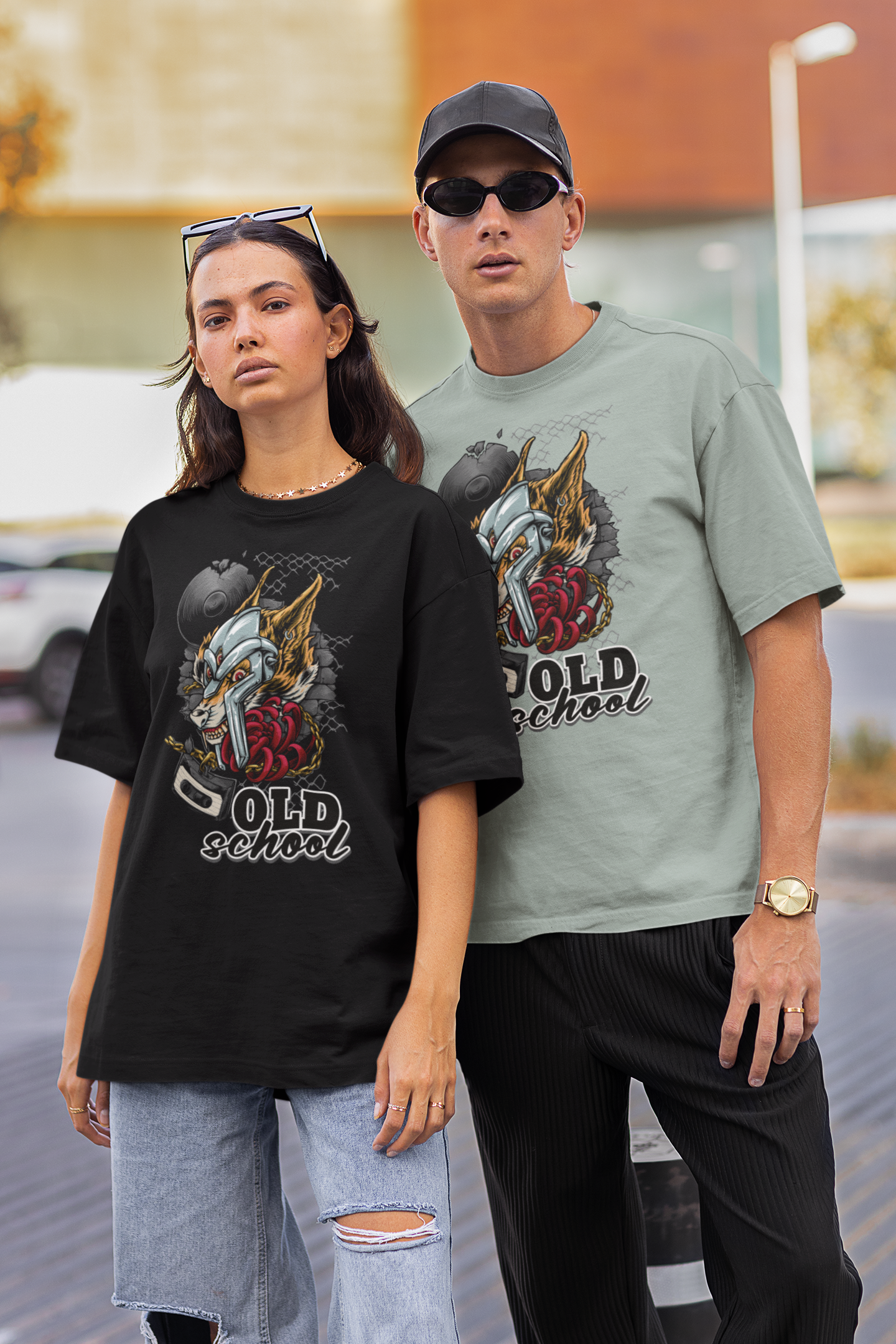 OLD SCHOLL WOLF Streetwear Frontprint - Freestyler Bio Oversized Unisex T-Shirt Erwachsenen SH