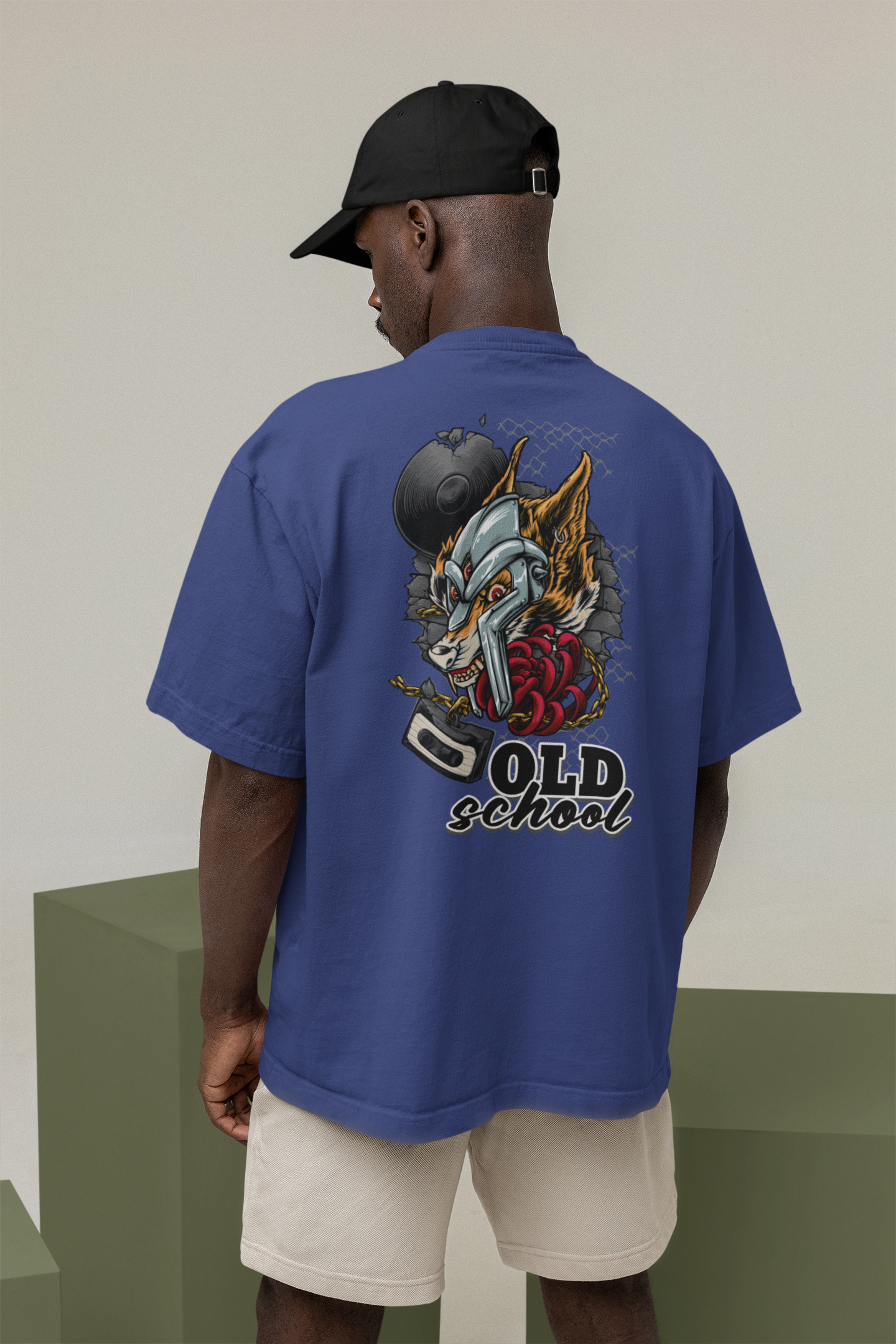 OLD SCHOOL WOLF Streetwear Backprint - Freestyler Bio Oversized Unisex T-Shirt Erwachsenen SH