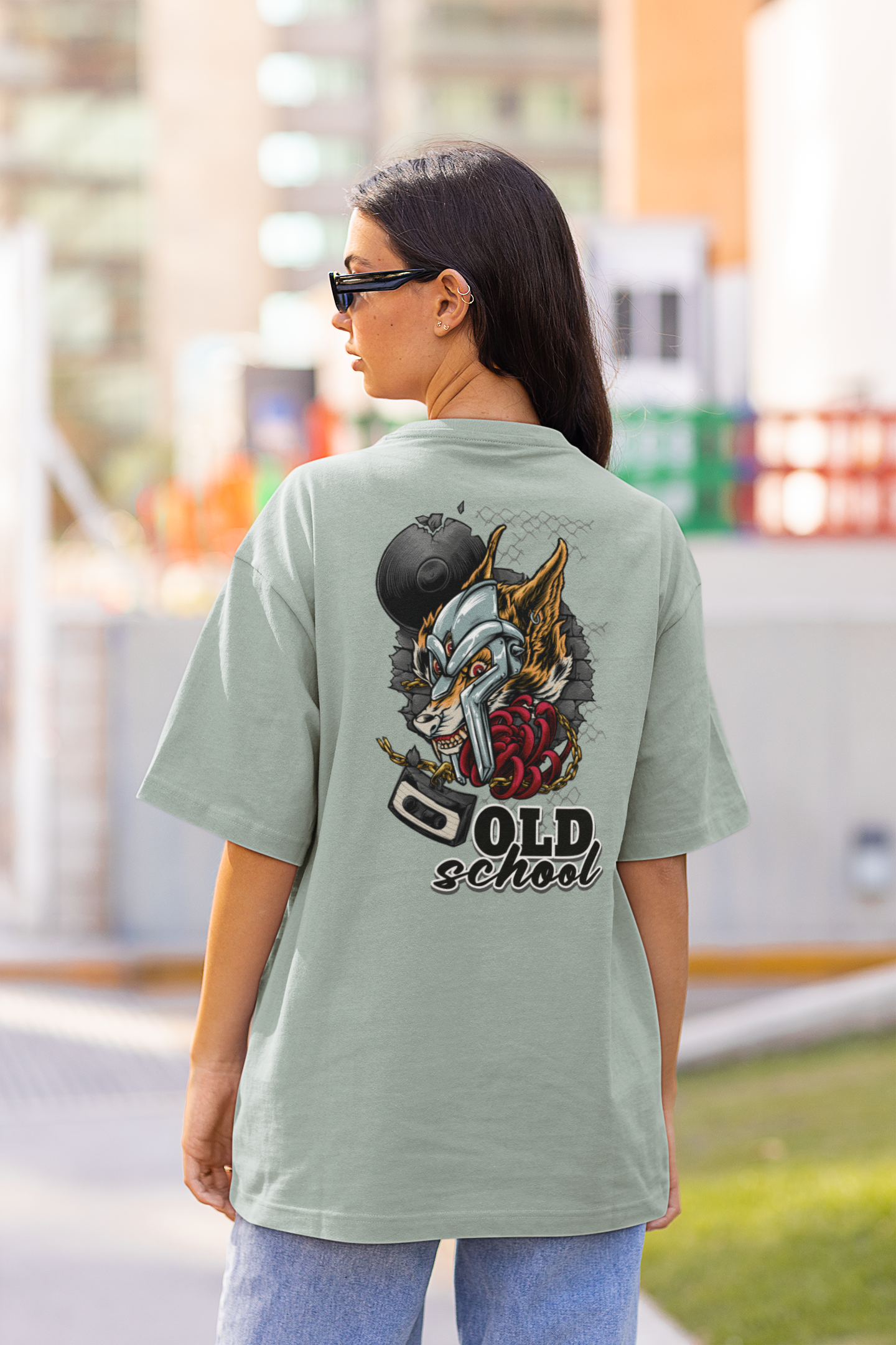 OLD SCHOOL WOLF Streetwear Backprint - Freestyler Bio Oversized Unisex T-Shirt Erwachsenen SH