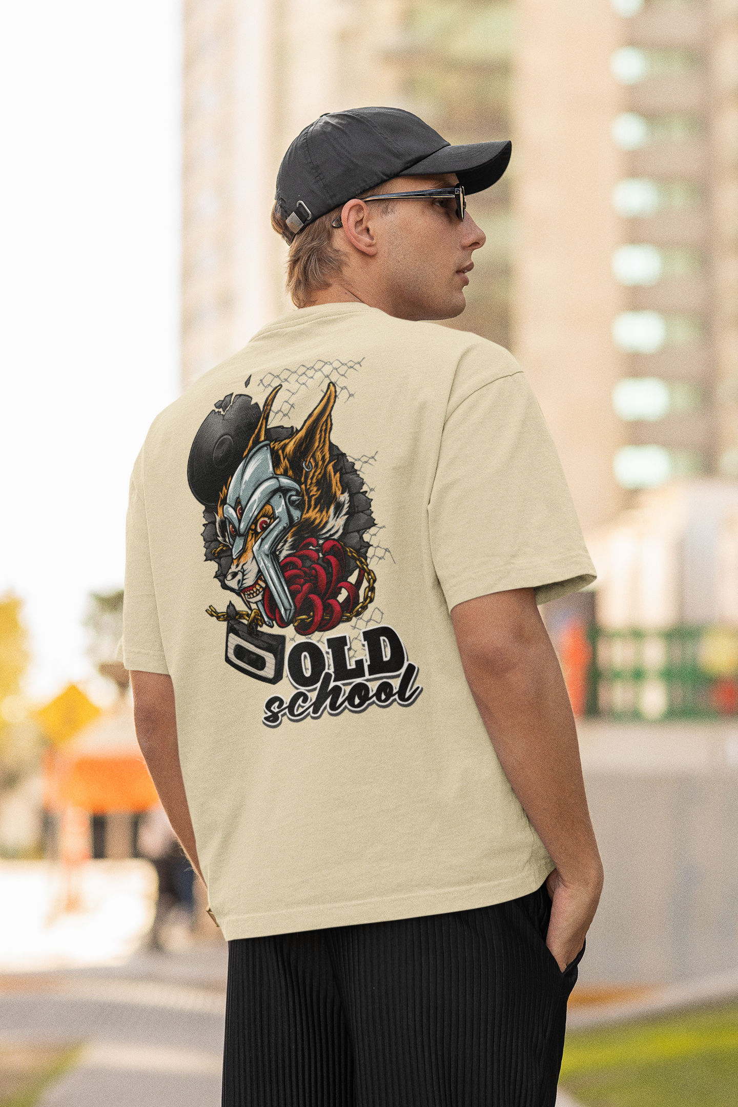 OLD SCHOOL WOLF Streetwear Backprint - Freestyler Bio Oversized Unisex T-Shirt Erwachsenen SH