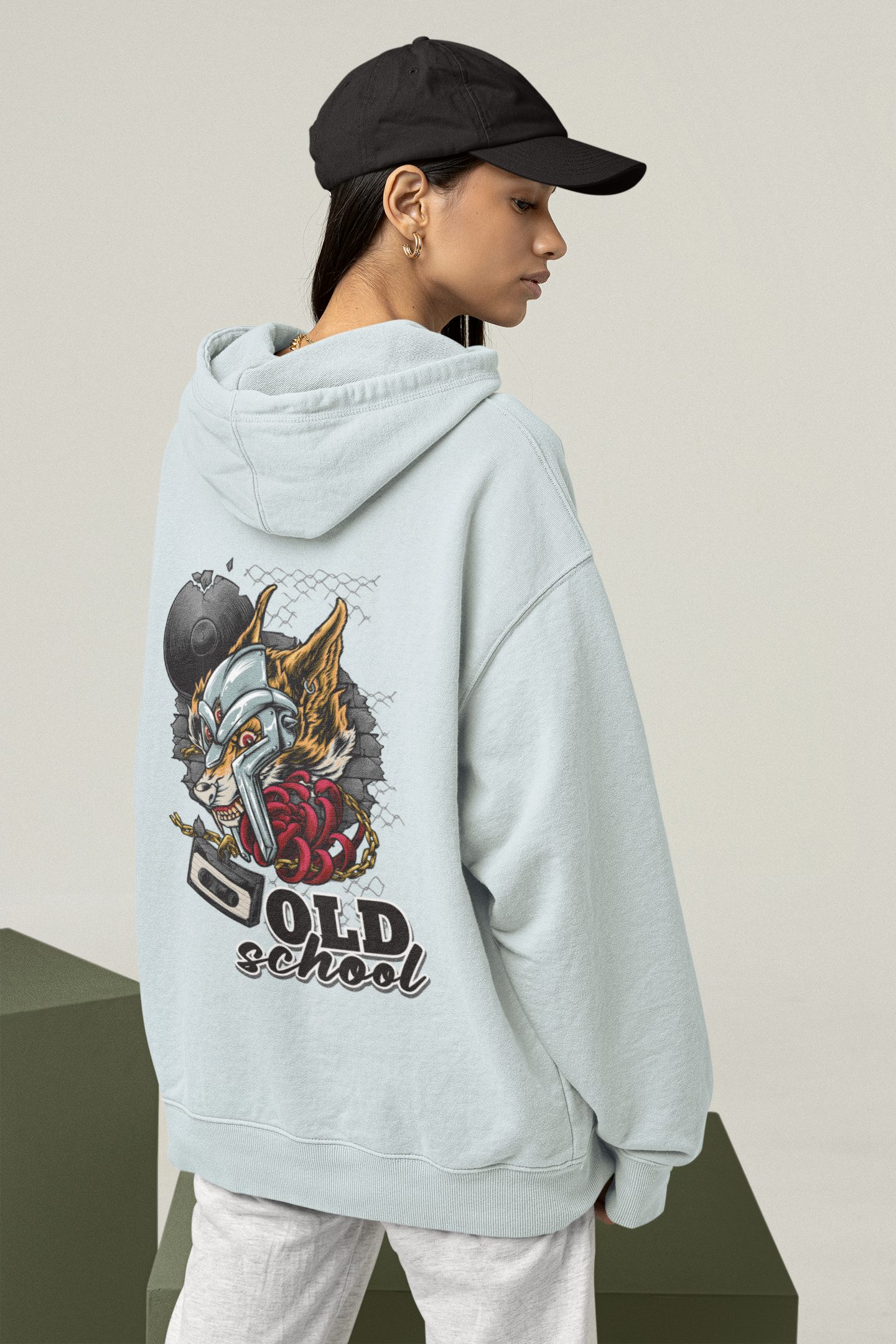 Sudadera unisex extragrande orgánica Slammer con estampado de lobo de la vieja escuela para adultos SH - Sudadera unisex extragrande orgánica 2.0