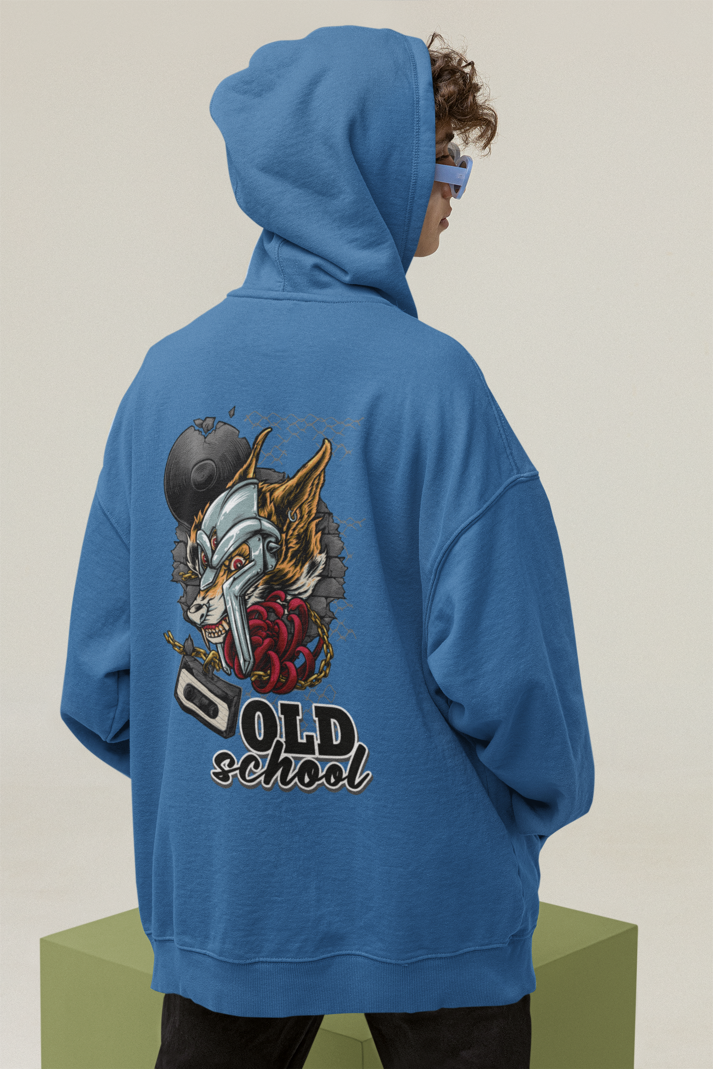 Sudadera unisex extragrande orgánica Slammer con estampado de lobo de la vieja escuela para adultos SH - Sudadera unisex extragrande orgánica 2.0