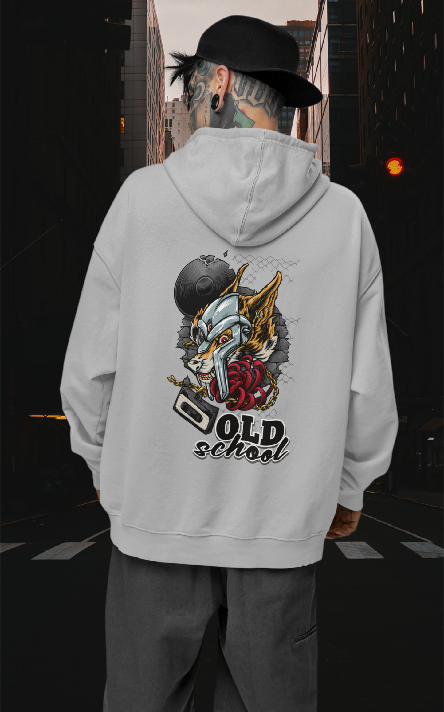 Sudadera unisex extragrande orgánica Slammer con estampado de lobo de la vieja escuela para adultos SH - Sudadera unisex extragrande orgánica 2.0