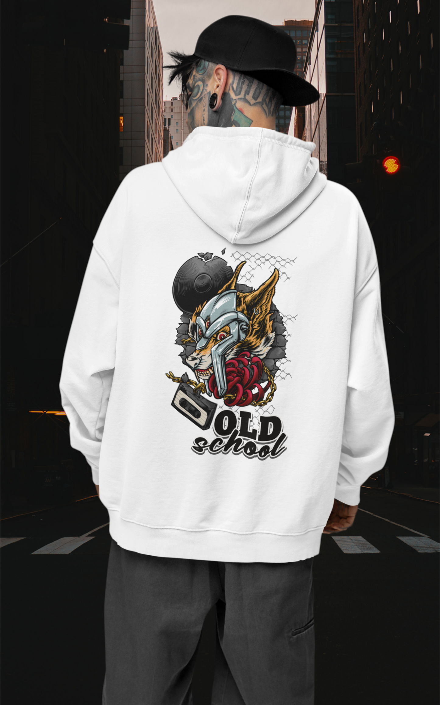 Sudadera unisex extragrande orgánica Slammer con estampado de lobo de la vieja escuela para adultos SH - Sudadera unisex extragrande orgánica 2.0