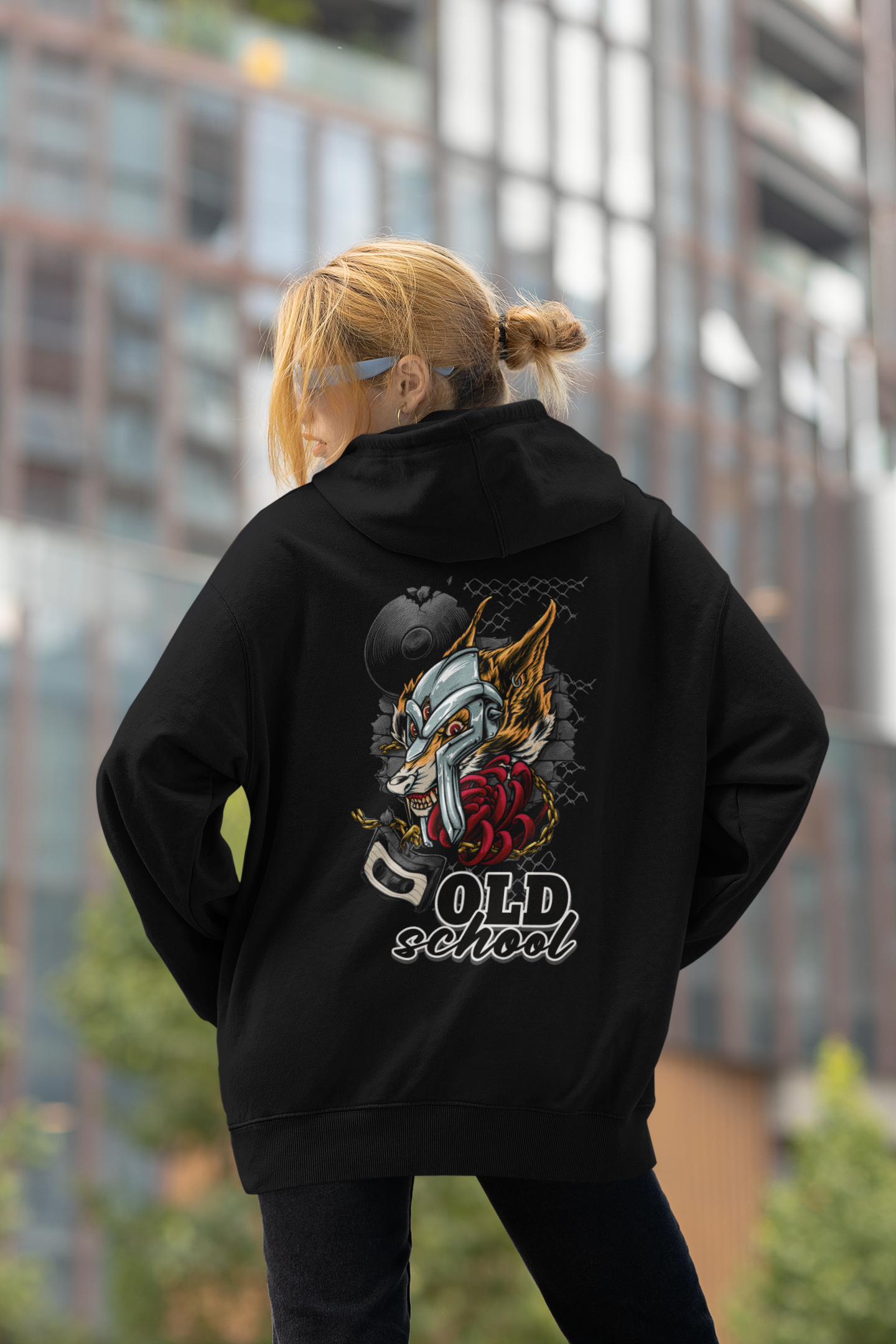 Sudadera unisex extragrande orgánica Slammer con estampado de lobo de la vieja escuela para adultos SH - Sudadera unisex extragrande orgánica 2.0