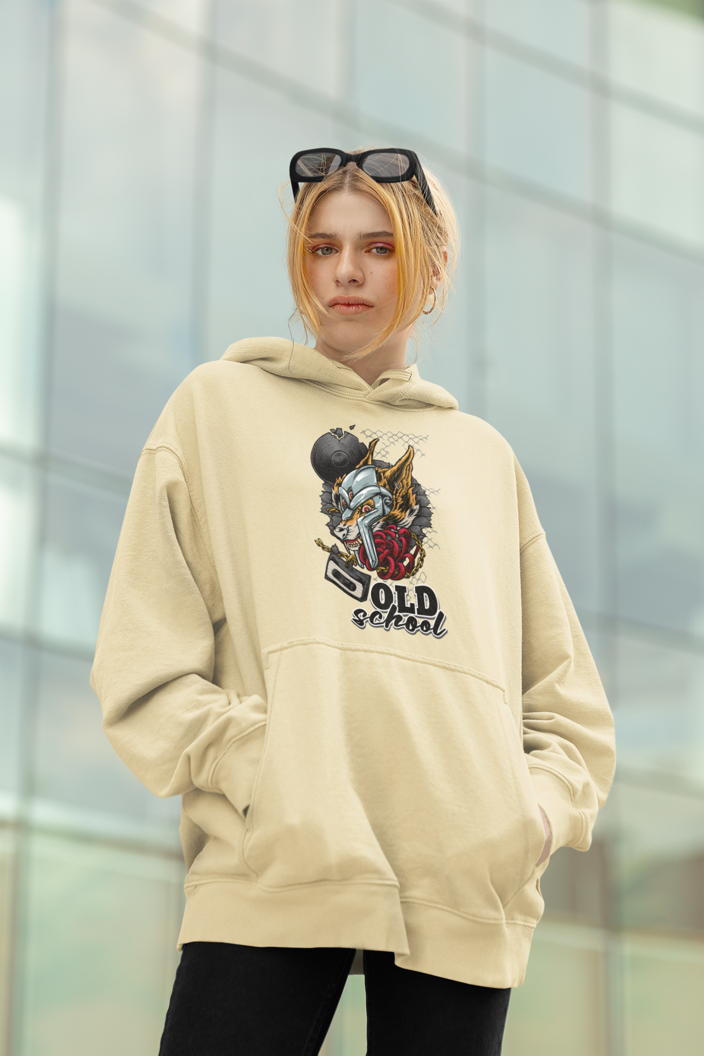 Sudadera unisex extragrande orgánica Slammer con estampado frontal de ropa urbana OLD SCHOOL WOLF para adultos SH - Sudadera unisex extragrande orgánica 2.0