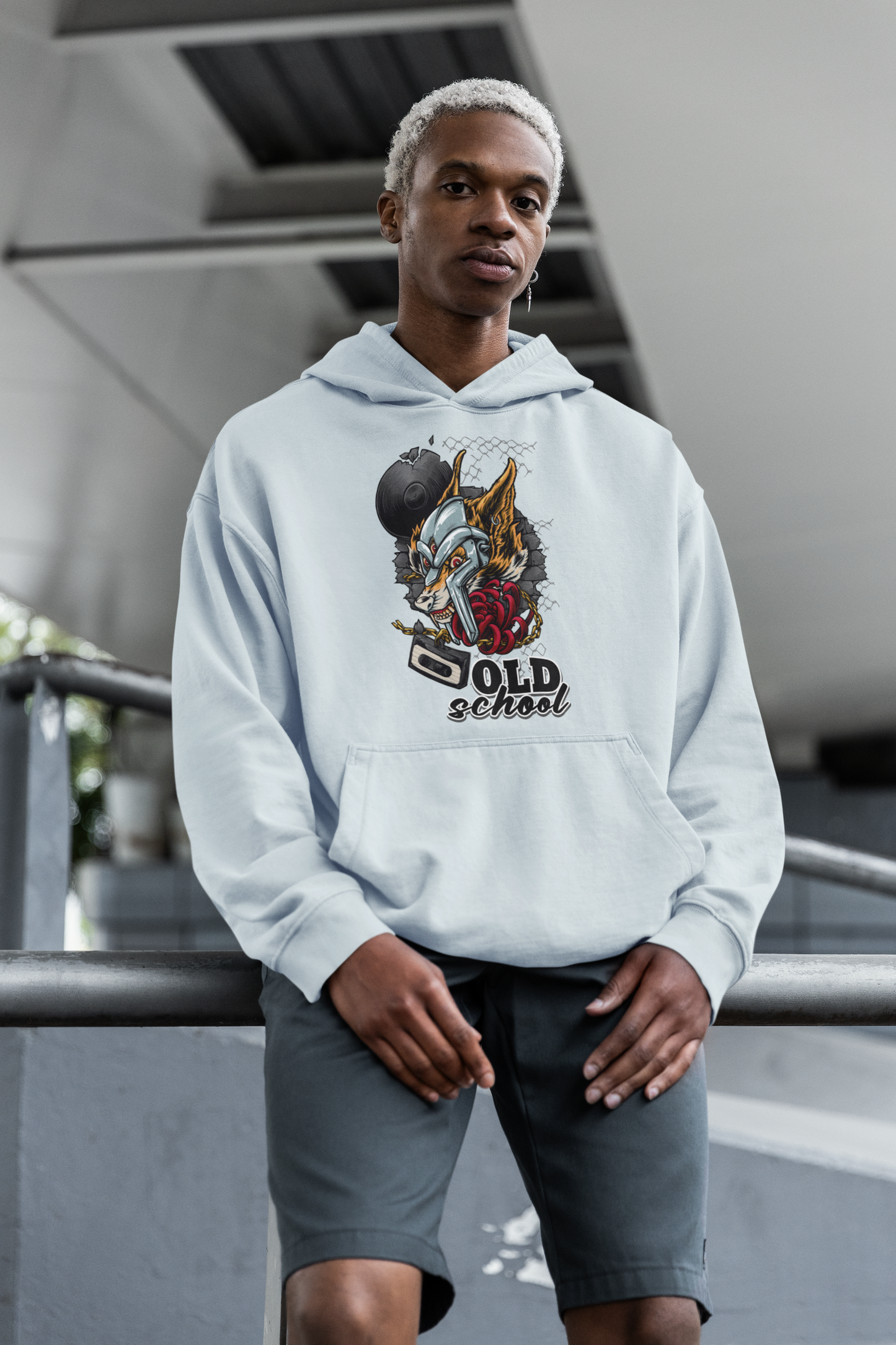 Sudadera unisex extragrande orgánica Slammer con estampado frontal de ropa urbana OLD SCHOOL WOLF para adultos SH - Sudadera unisex extragrande orgánica 2.0