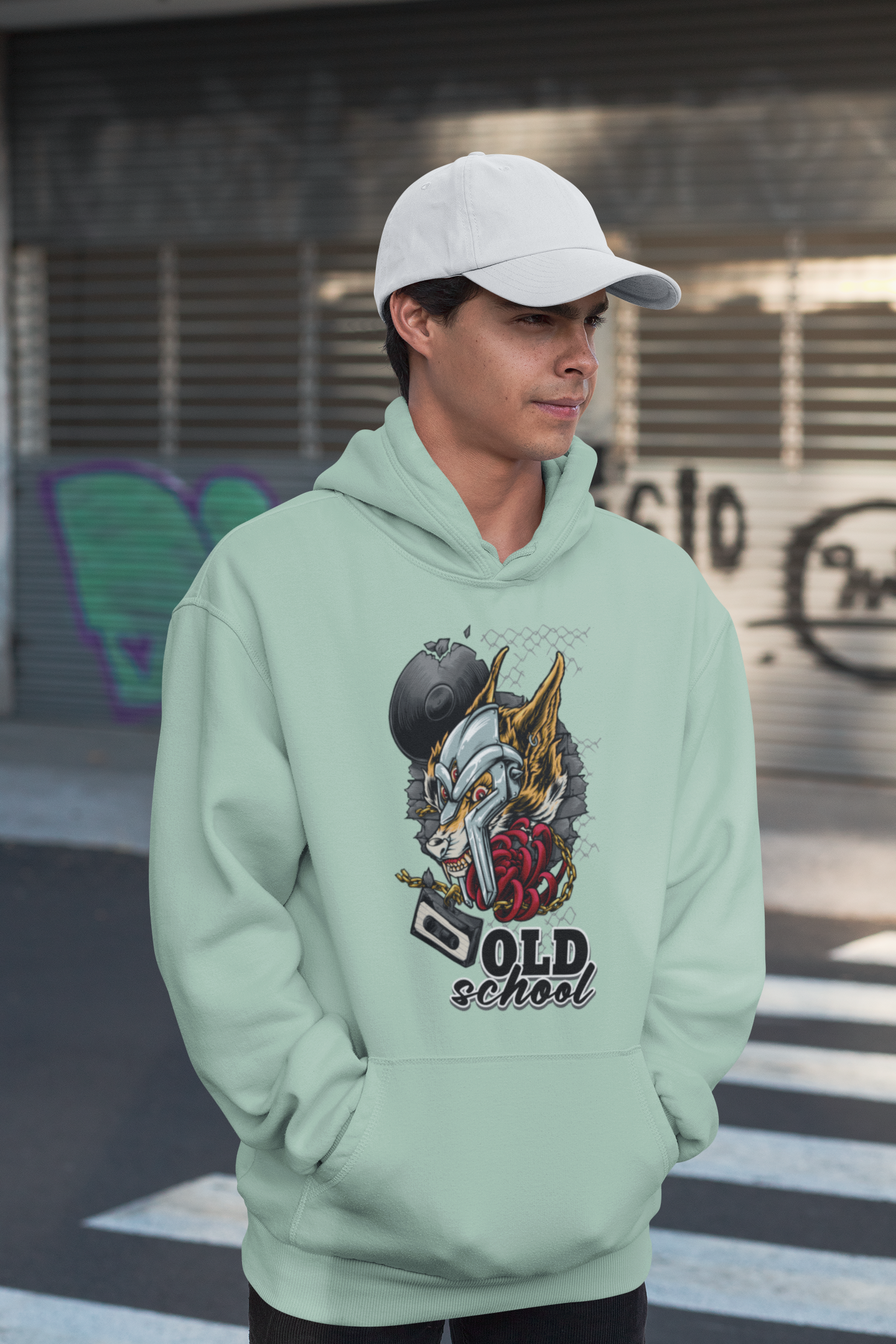 Sudadera unisex extragrande orgánica Slammer con estampado frontal de ropa urbana OLD SCHOOL WOLF para adultos SH - Sudadera unisex extragrande orgánica 2.0