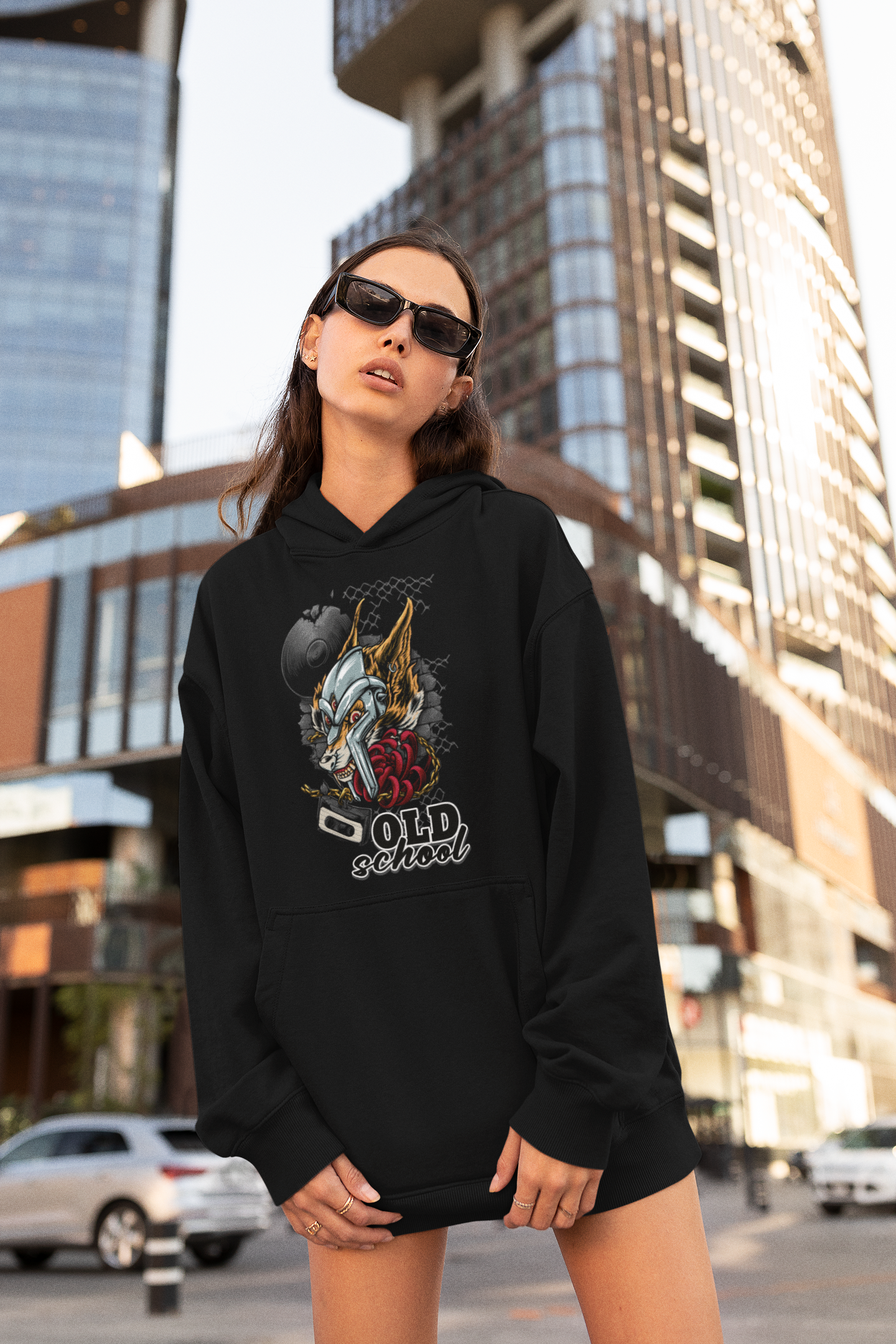 Sudadera unisex extragrande orgánica Slammer con estampado frontal de ropa urbana OLD SCHOOL WOLF para adultos SH - Sudadera unisex extragrande orgánica 2.0