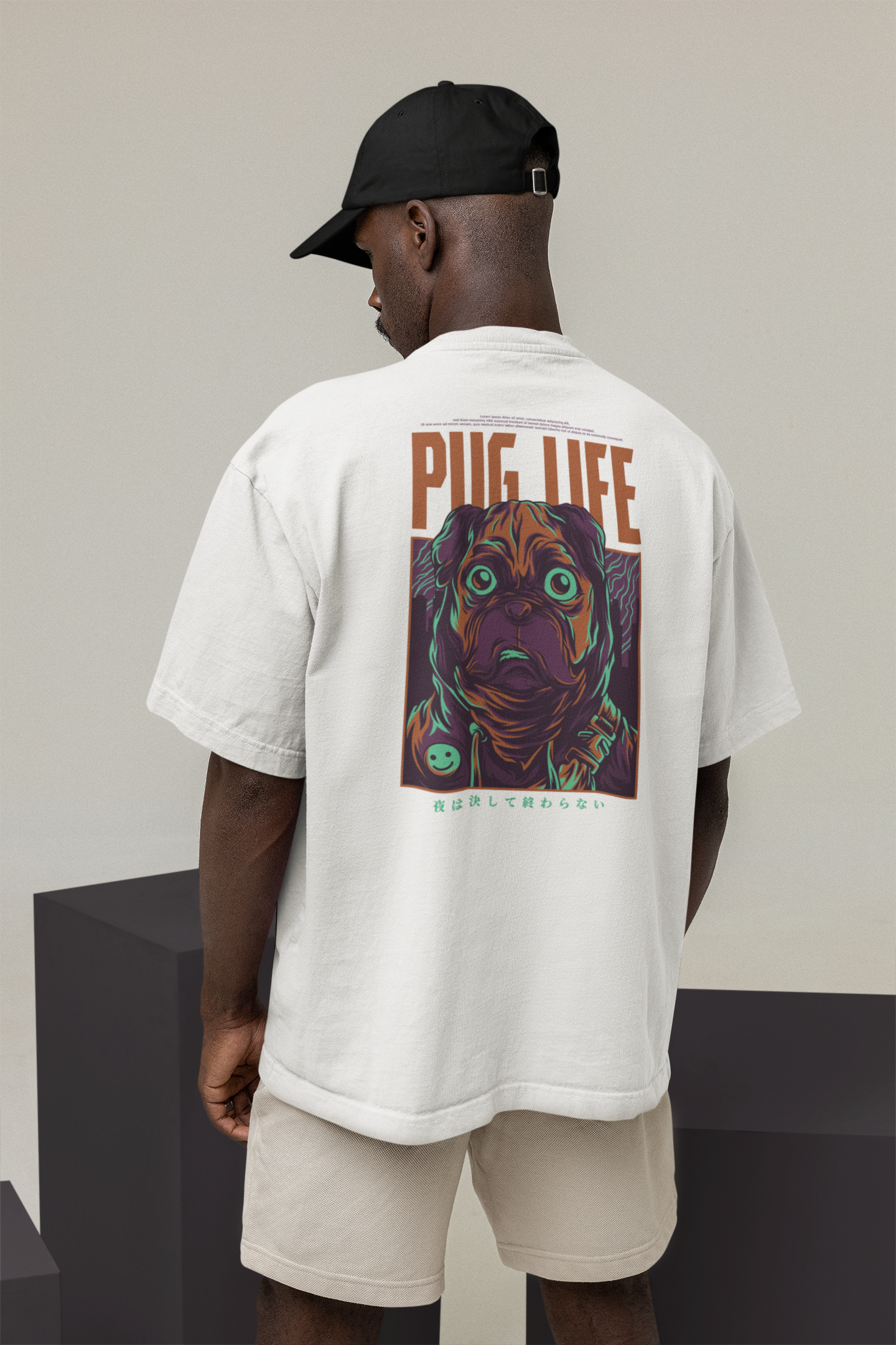 PUG LIFE Warrior Streetwear Backprint - Freestyler Bio Oversized Unisex T-Shirt Erwachsene SH