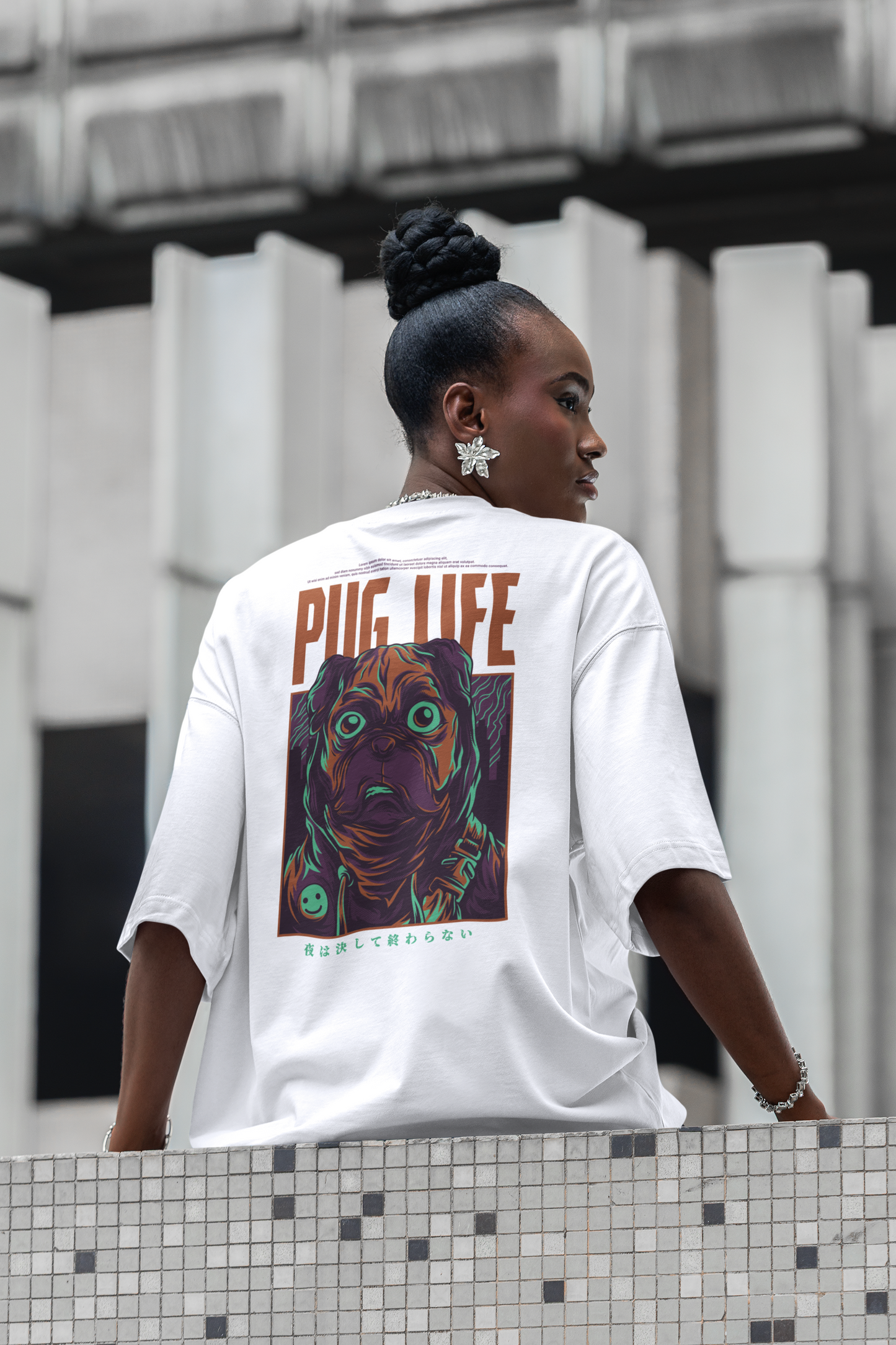 PUG LIFE Warrior Streetwear Backprint - Freestyler Bio Oversized Unisex T-Shirt Erwachsene SH