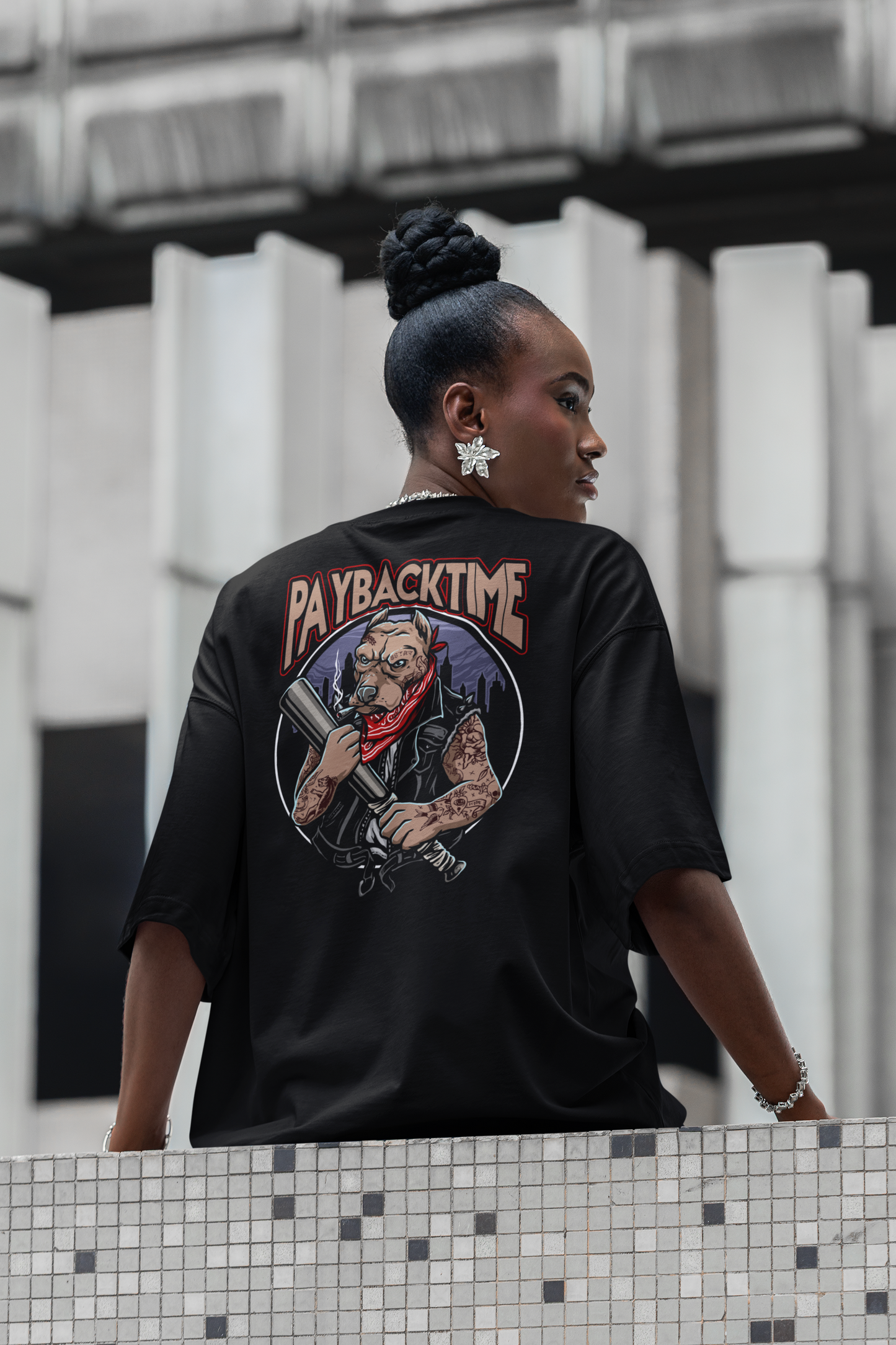 PayBackTime ROCKER DOG Streetwear Backprint - Freestyler Bio Oversized Unisex T-Shirt Erwachsenen SH