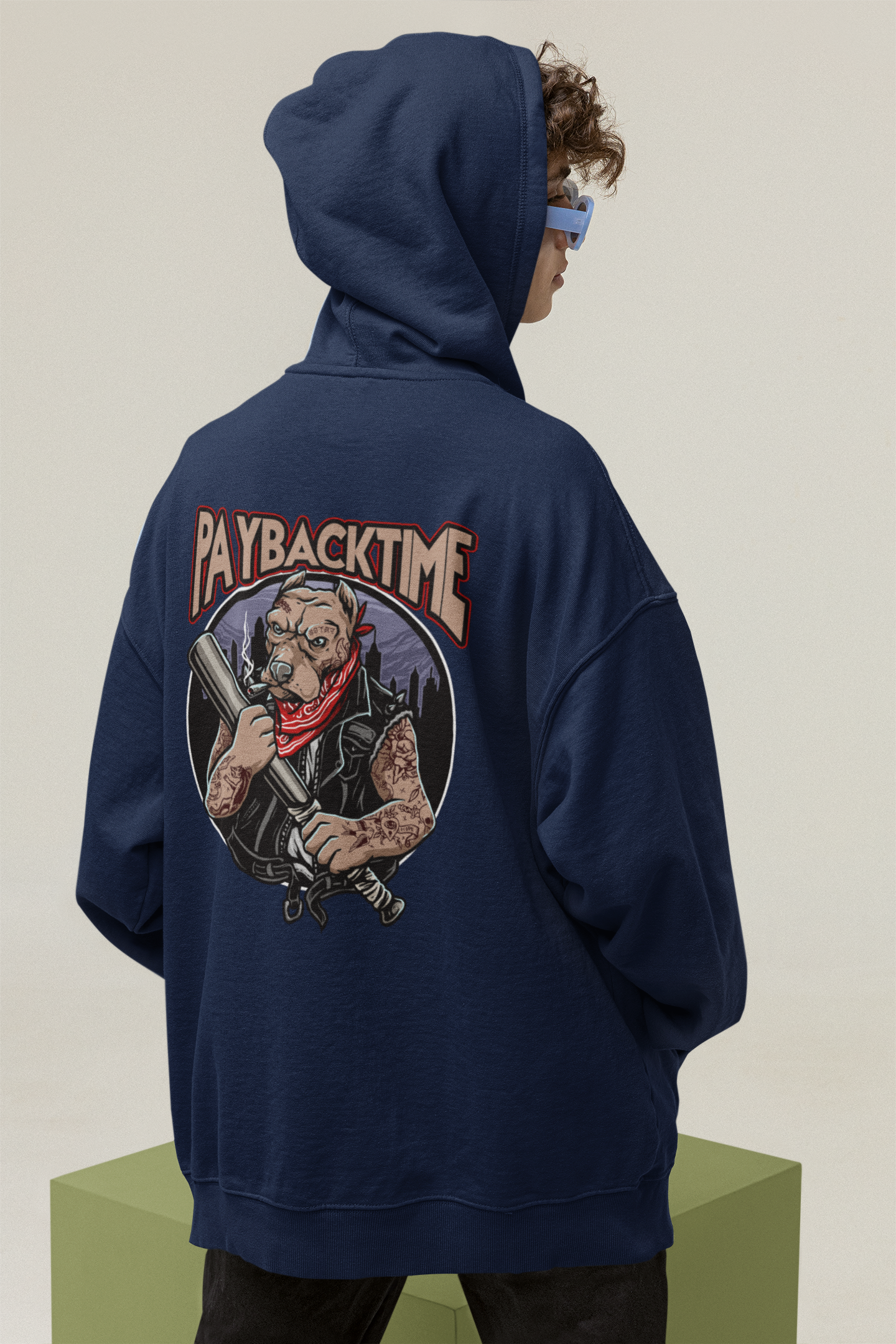 PayBackTime ROCKER DOG Streetwear Estampado en la espalda - Sudadera con capucha unisex extragrande orgánica Slammer para adultos SH - Sudadera con capucha unisex extragrande orgánica 2.0