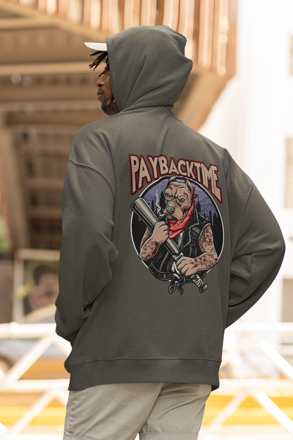 PayBackTime ROCKER DOG Streetwear Estampado en la espalda - Sudadera con capucha unisex extragrande orgánica Slammer para adultos SH - Sudadera con capucha unisex extragrande orgánica 2.0