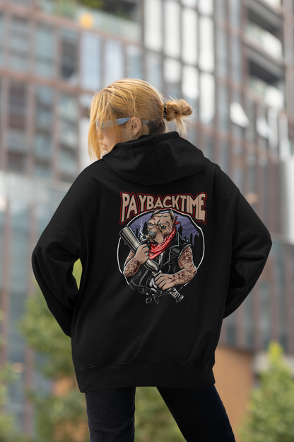 PayBackTime ROCKER DOG Streetwear Estampado en la espalda - Sudadera con capucha unisex extragrande orgánica Slammer para adultos SH - Sudadera con capucha unisex extragrande orgánica 2.0