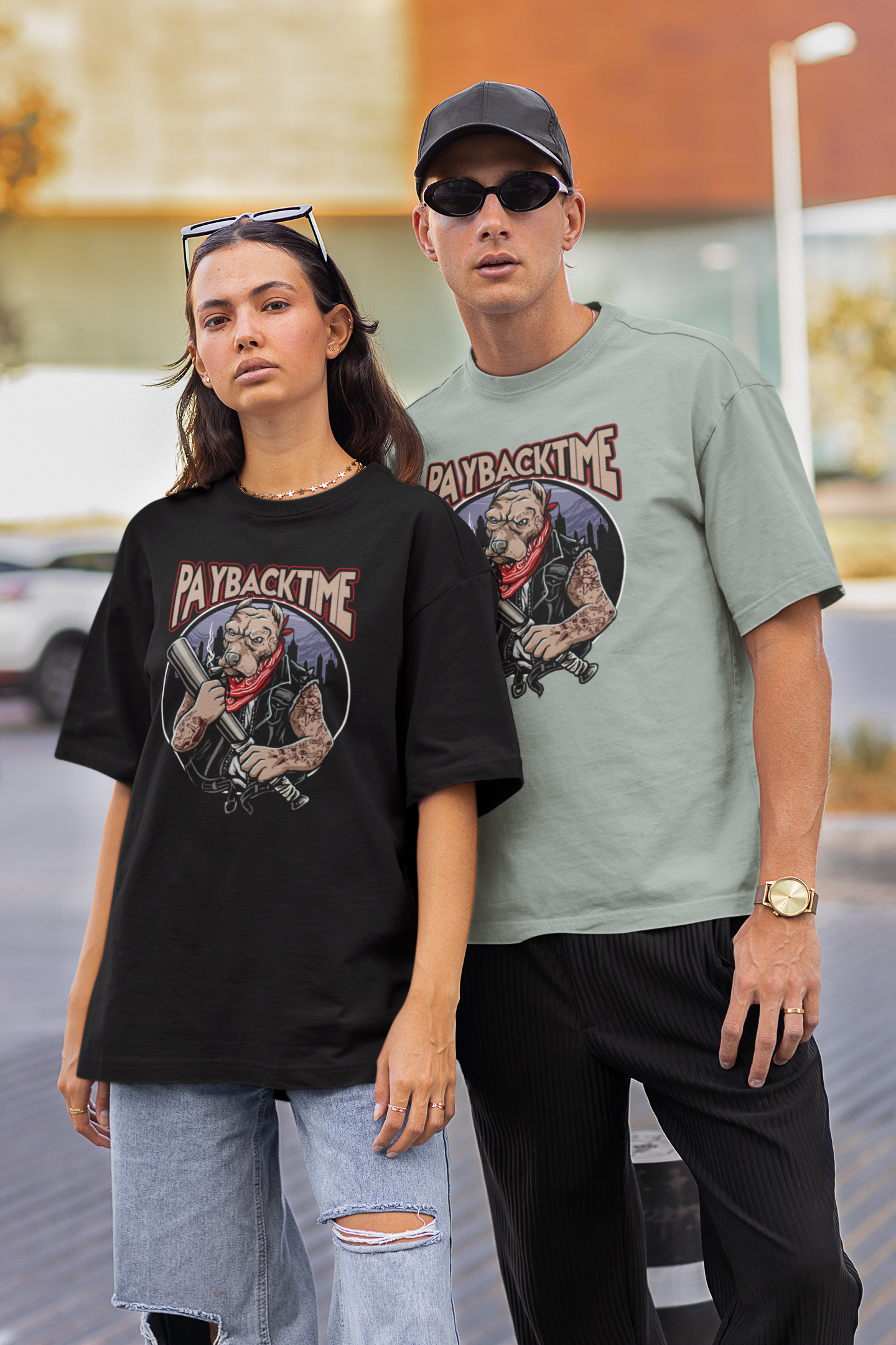 PayBackTime ROCKER DOG Streetwear Frontprint - Freestyler Bio Oversized Unisex T-Shirt Erwachsenen SH