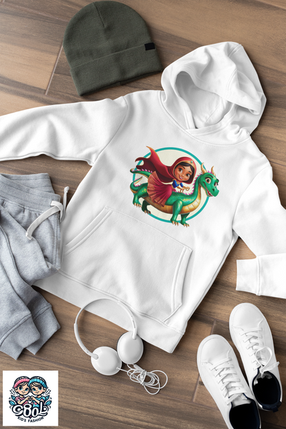Prinzessin reitet auf langen Drache - Hochwertiger Mittelschwerer Fleece-Hoodie für Jugendliche - Weltweit Verfügbar - GL