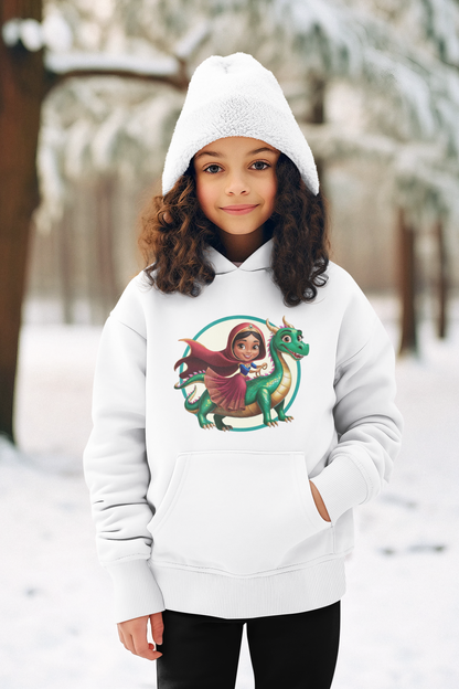 Prinzessin reitet auf langen Drache - Hochwertiger Mittelschwerer Fleece-Hoodie für Jugendliche - Weltweit Verfügbar - GL